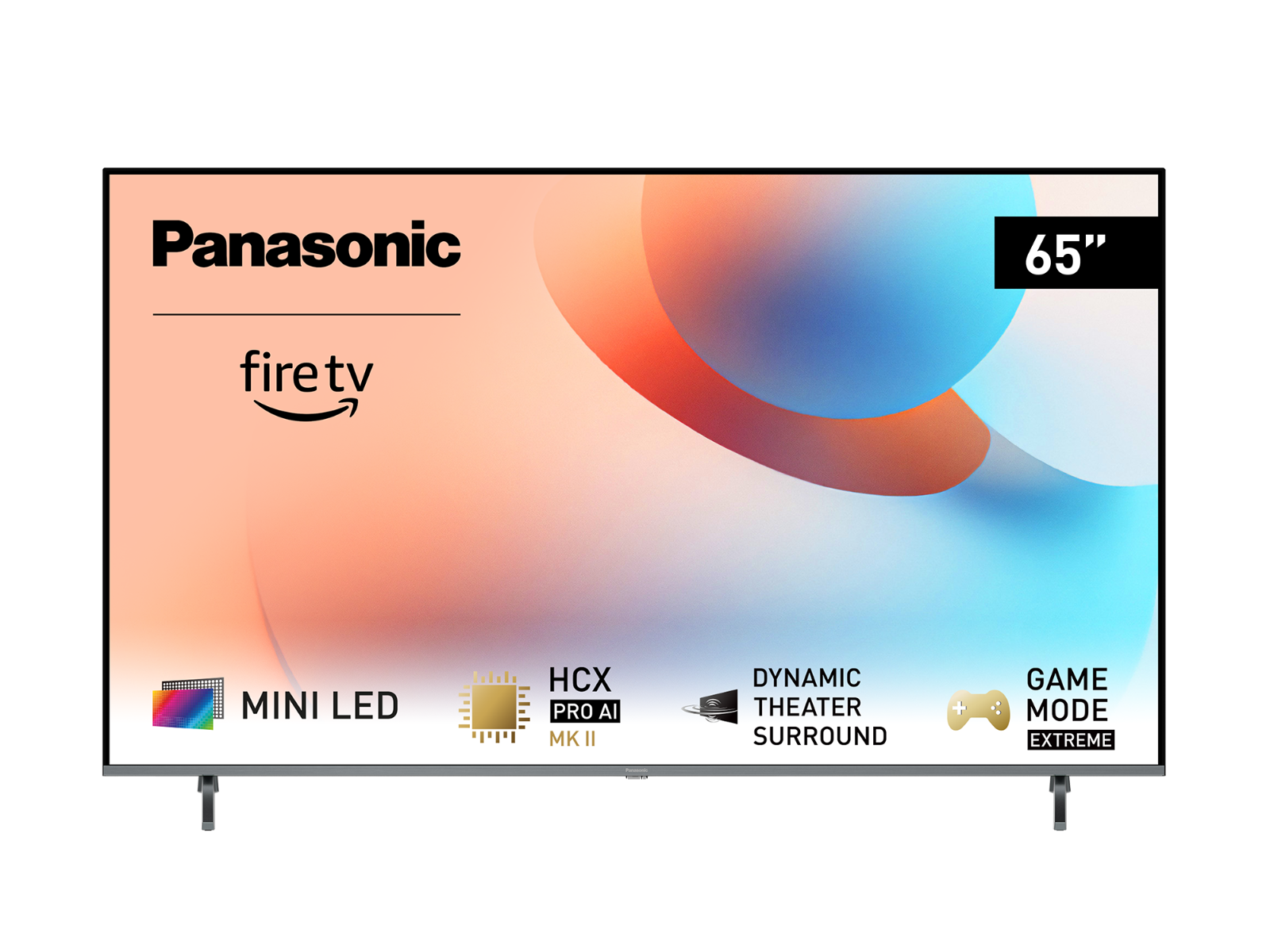 Ein Panasonic Fire TV, 65 Zoll, mit Mini LED, HCX Pro AI, Dynamic Theater Surround und Extremem Spielemodus.