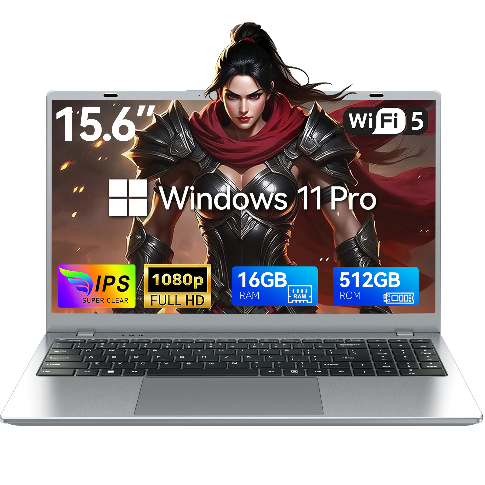 Ein Laptop mit einem 15,6-Zoll-Display, das Windows 11 Pro zeigt.