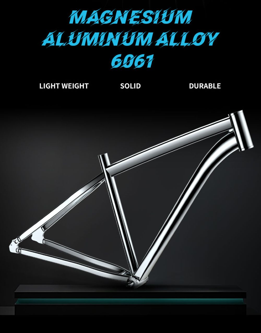 Scintillante telaio metallico per bicicletta in lega magnesio-alluminio 6061.
