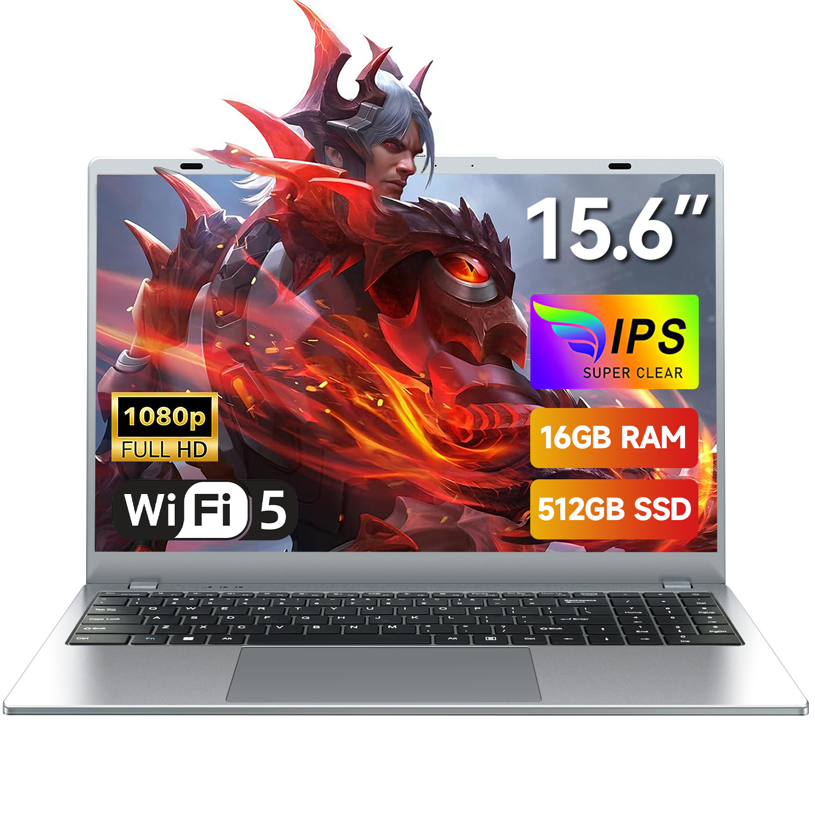 Ein Laptop mit einem 15,6-Zoll-IPS-Bildschirm, der ein Spiel zeigt.