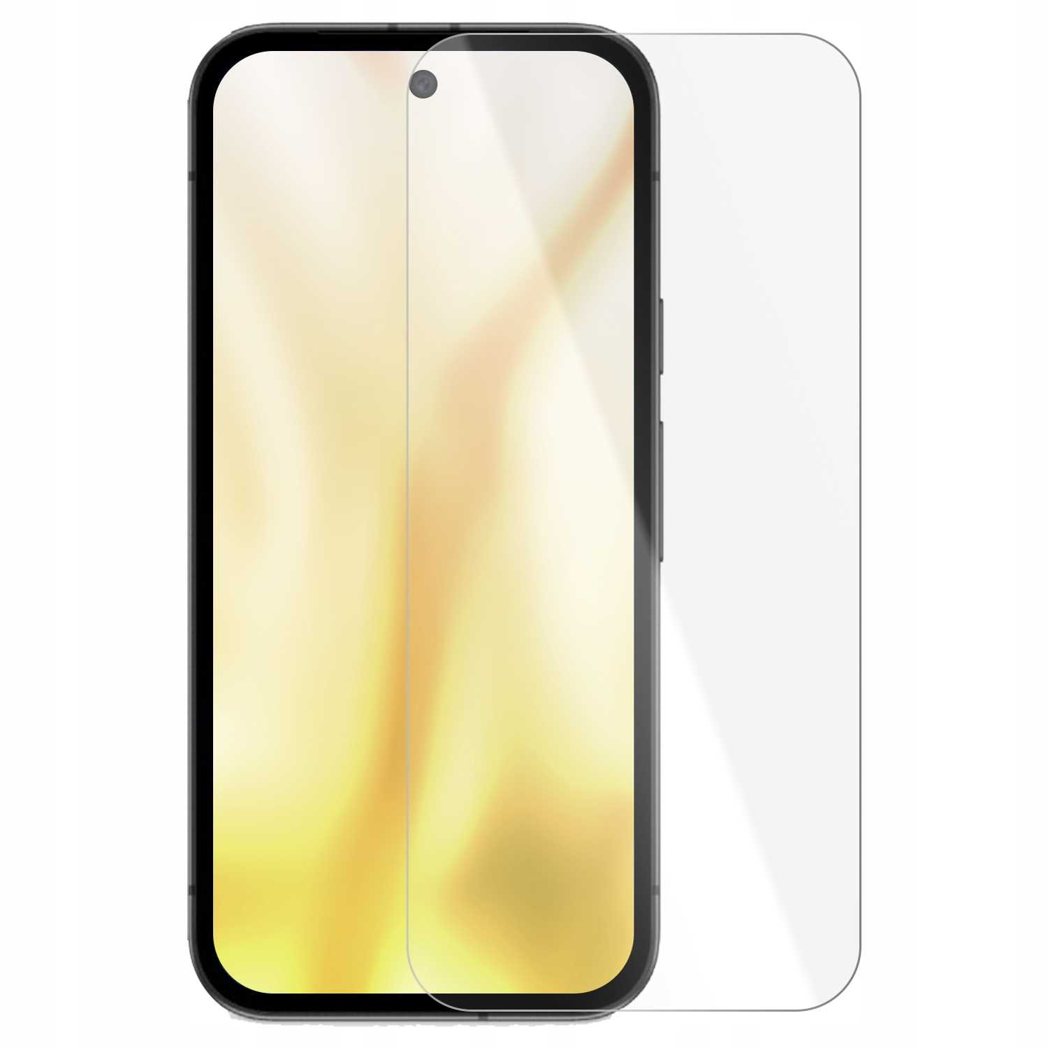 Czarny smartfon z nałożoną folią ochronną.