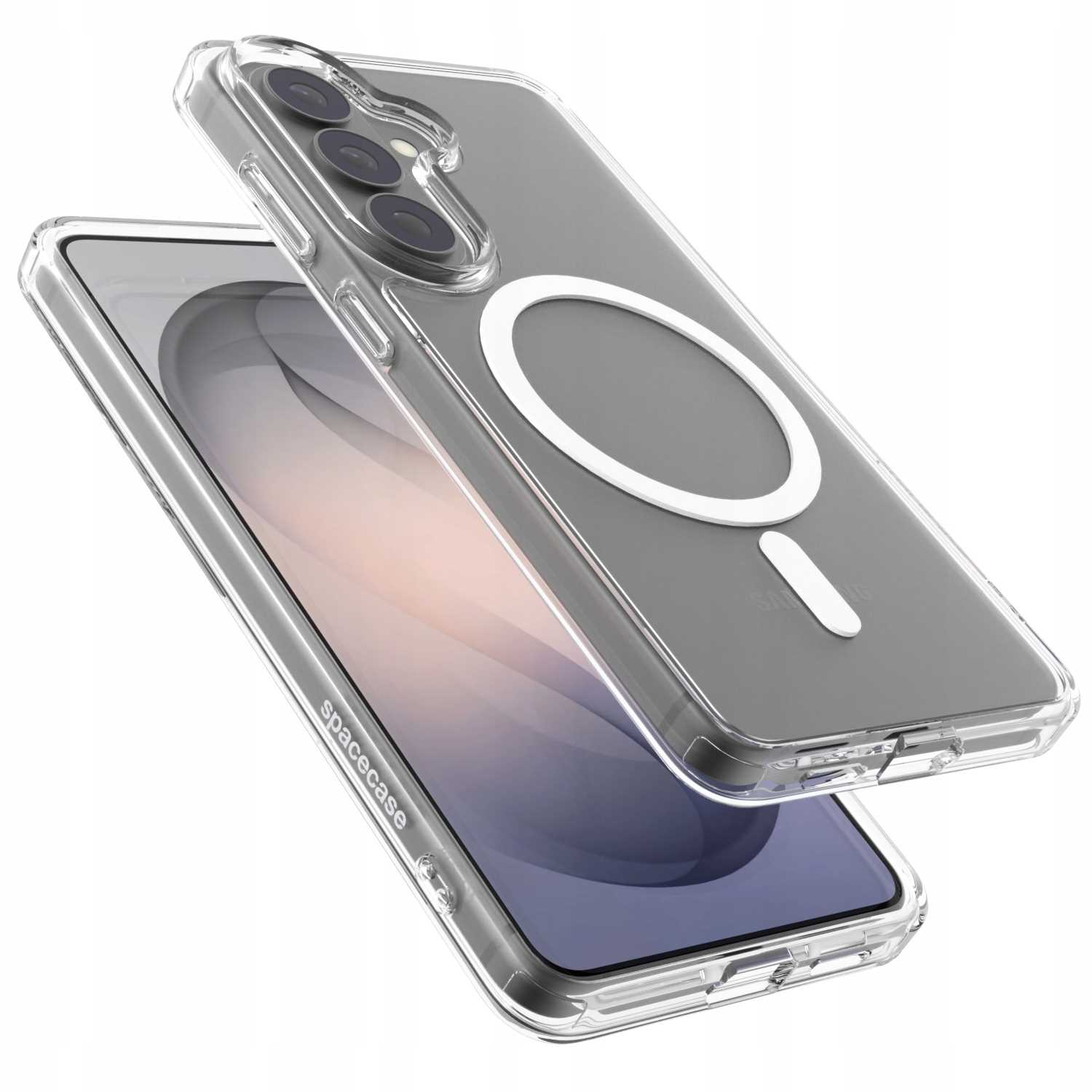 Przezroczyste etui na telefon z pierścieniem magnetycznym.