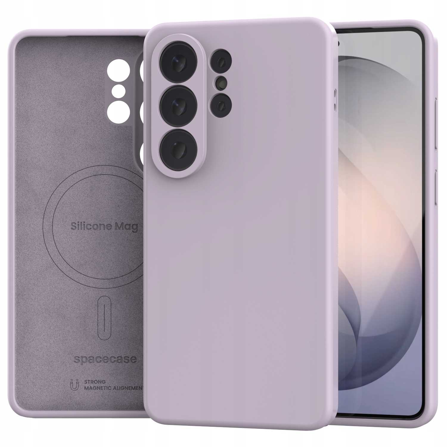 Fioletowe etui na telefon z modułem aparatu i pierścieniem magnetycznym.
