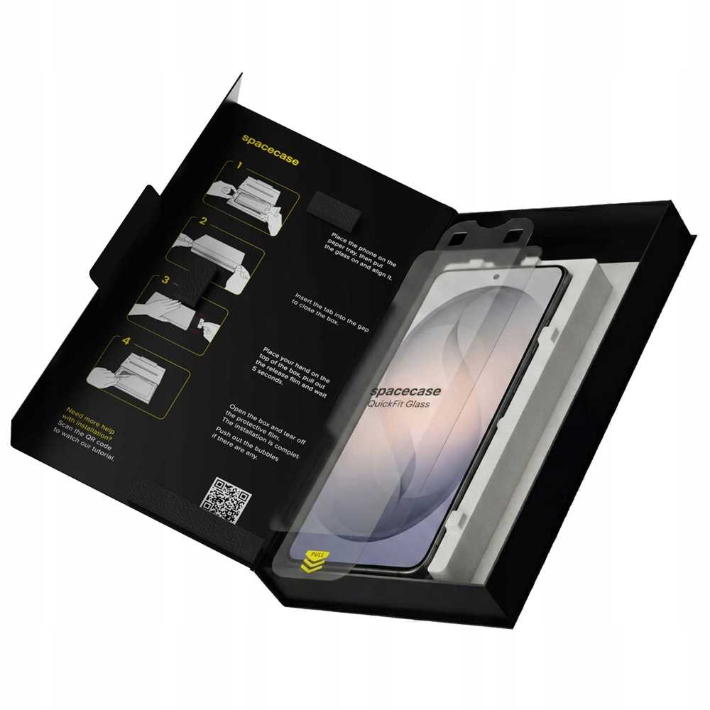 Opakowanie na ochraniacz ekranu z instrukcją i smartfonem.