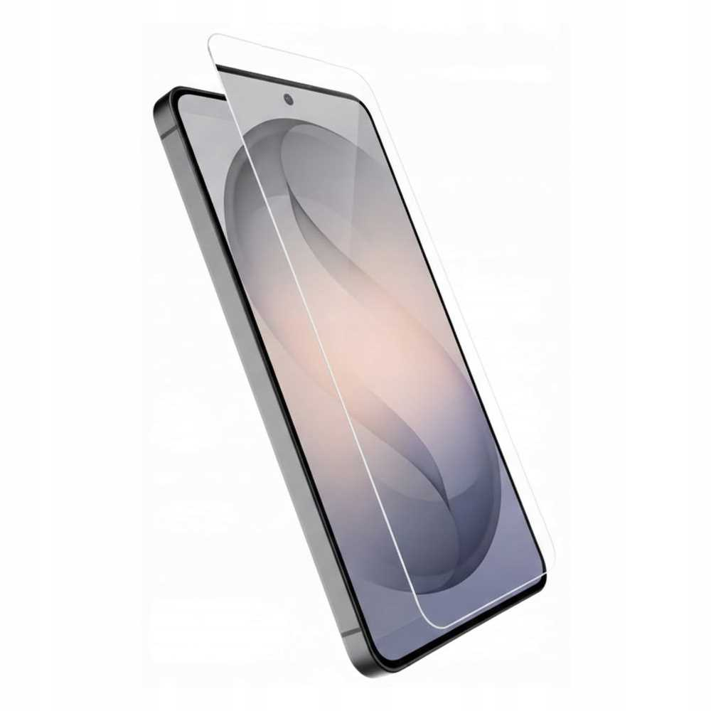 Przezroczysta folia ochronna leży na smartfonie z szarą ramką.