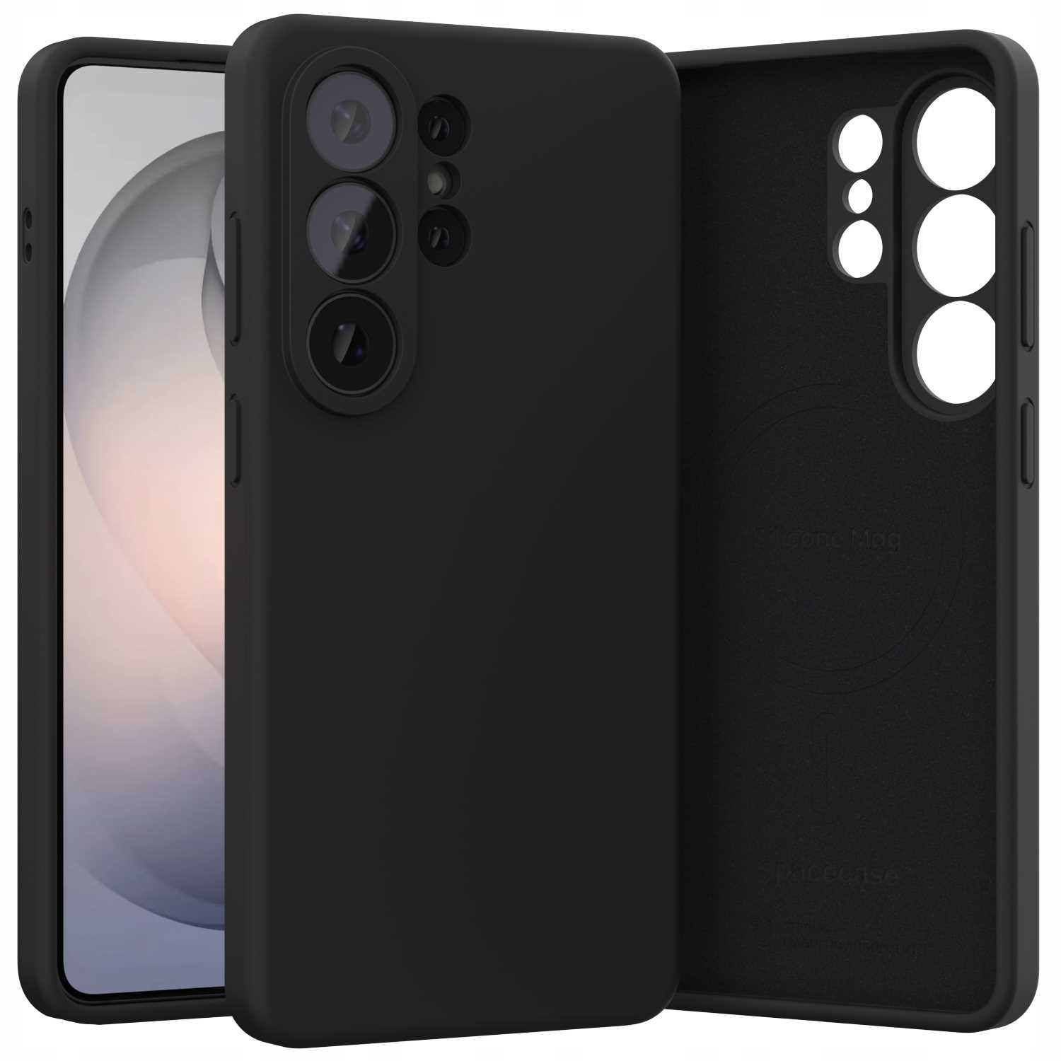 Czarne etui na telefon z trzema obiektywami i osobną lampą błyskową.