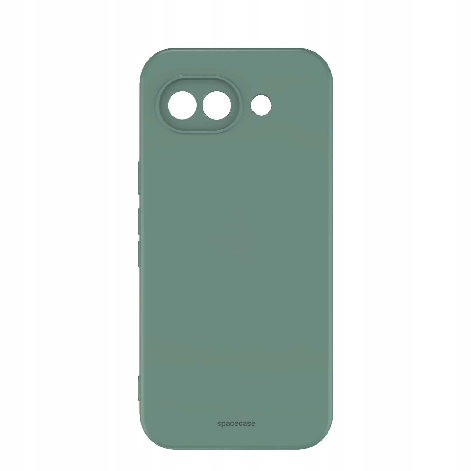 Zielone etui na telefon z wycięciem na aparat i nazwą marki 'spacecase' na dole.