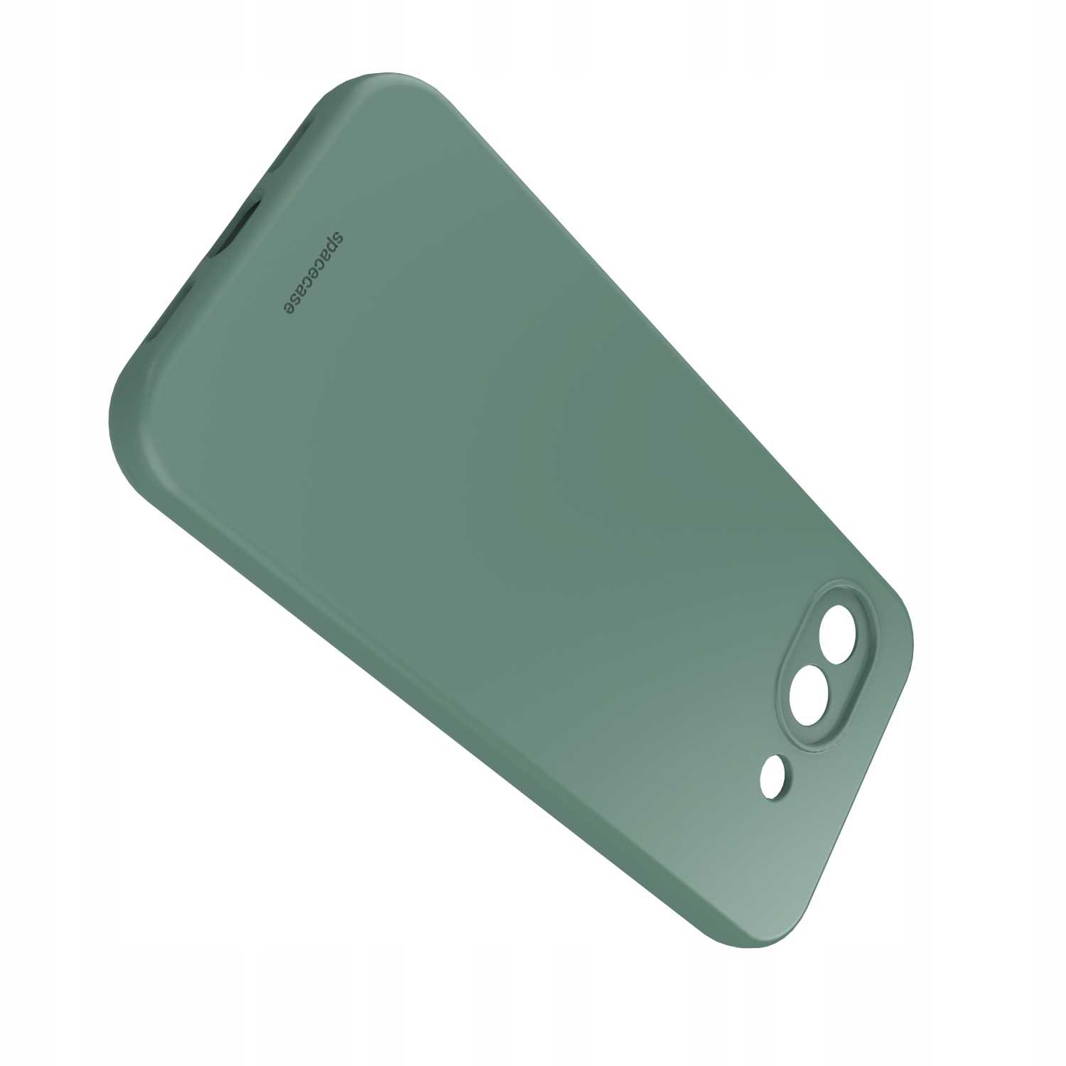 Zielone etui na telefon z dwoma otworami na aparat i jednym na lampę.