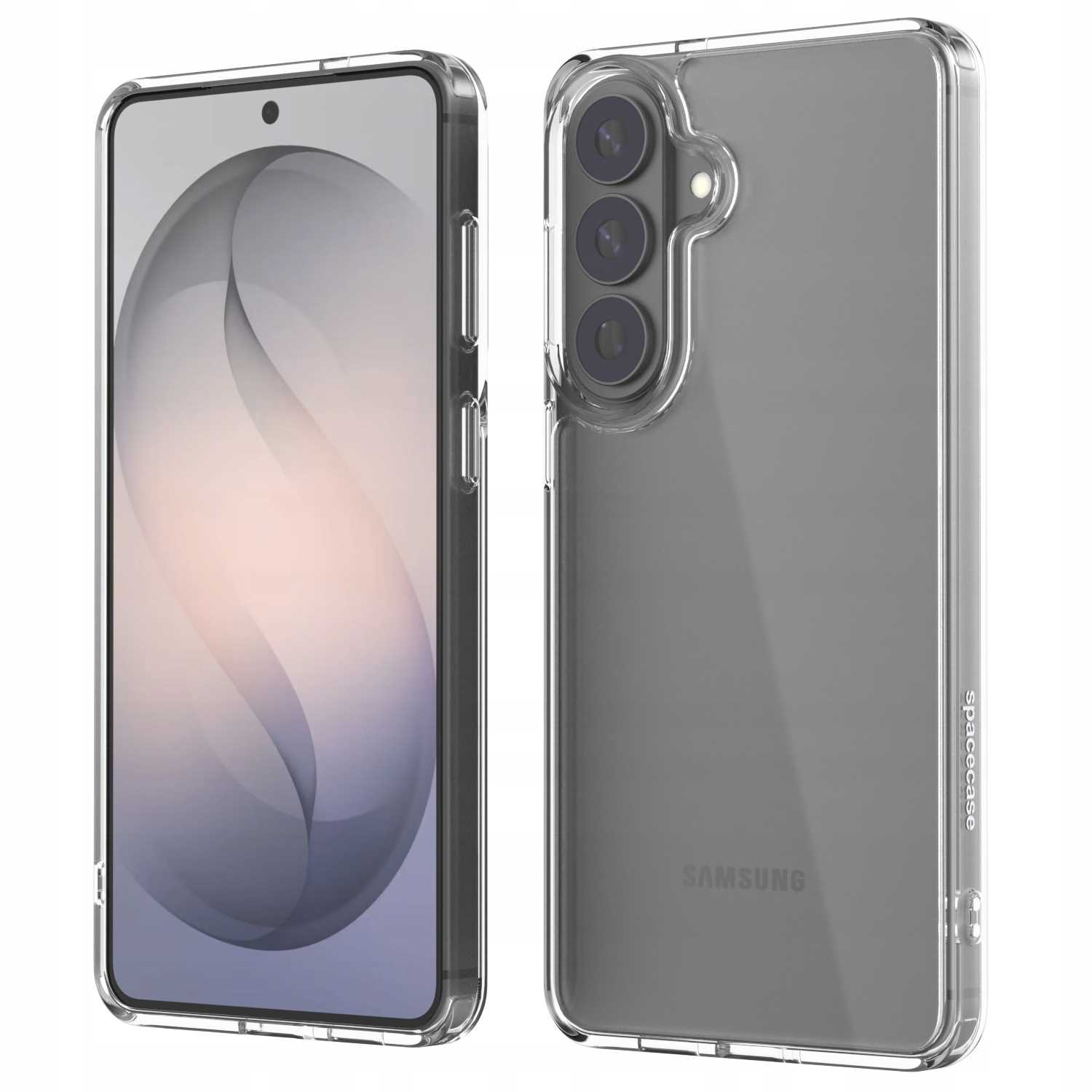Przezroczyste etui na telefon pokazuje smartfon z przodu i z tyłu.
