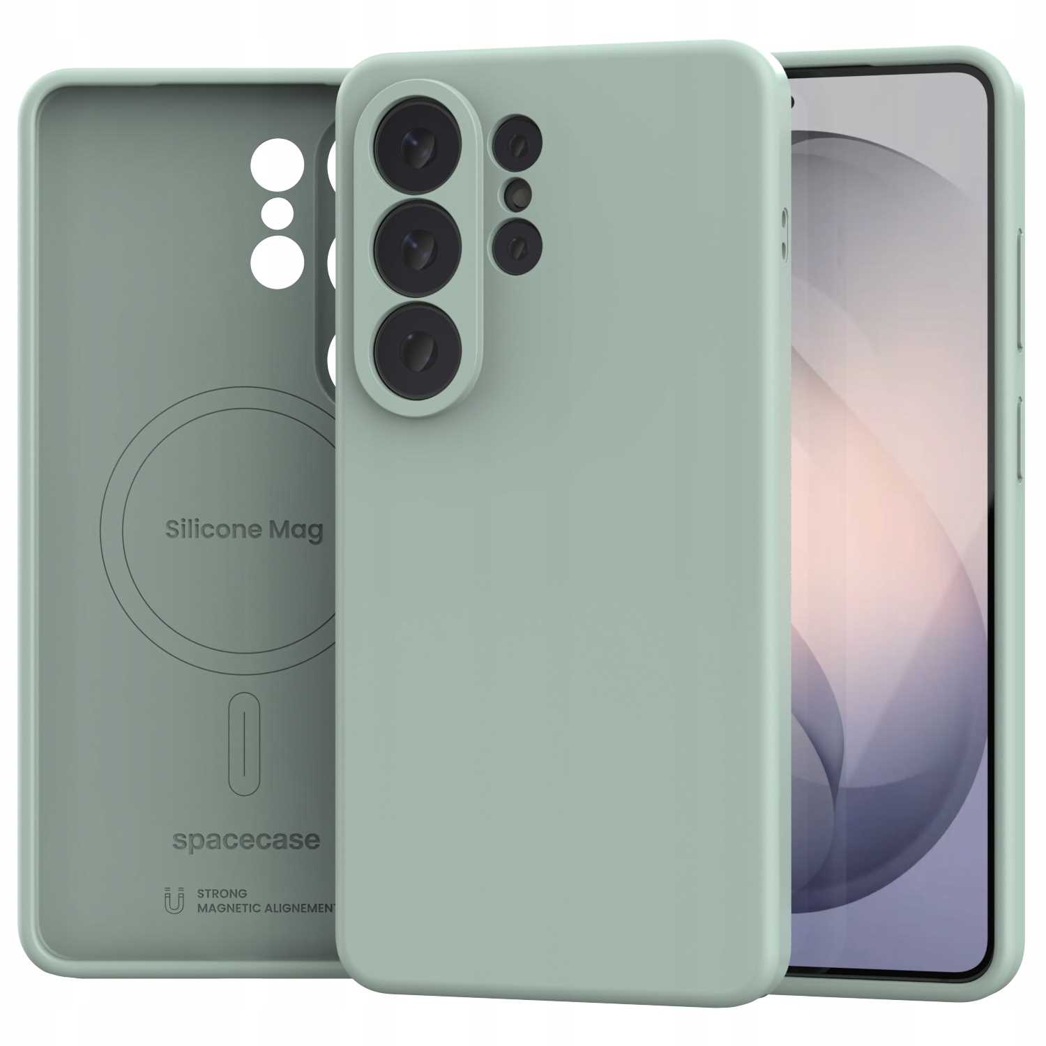 Jasnozielone silikonowe etui na telefon z wycięciem na obiektyw aparatu.