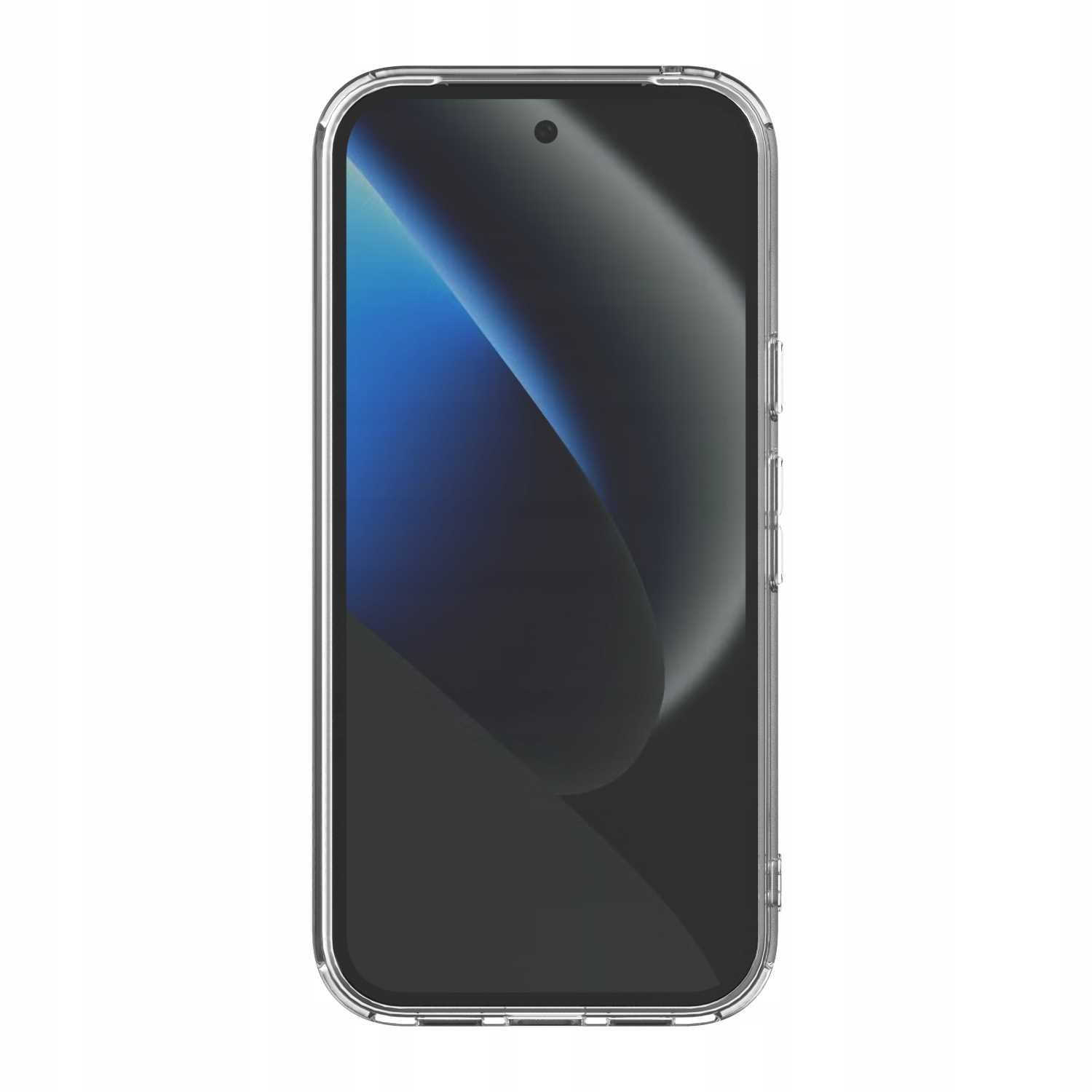 Przezroczyste etui na telefon z niebiesko-szarym tłem.