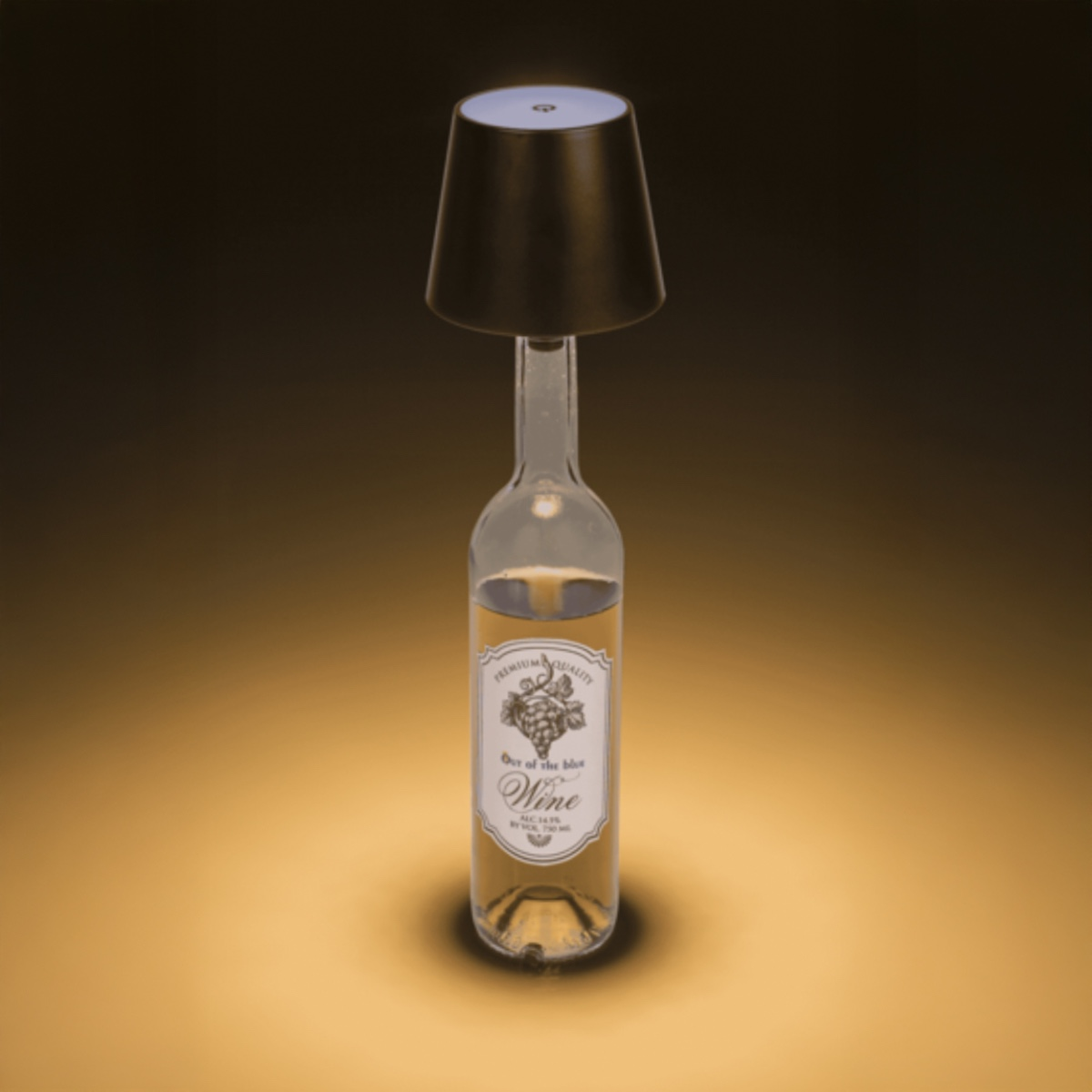 Een lamp gemonteerd op een wijnfles.