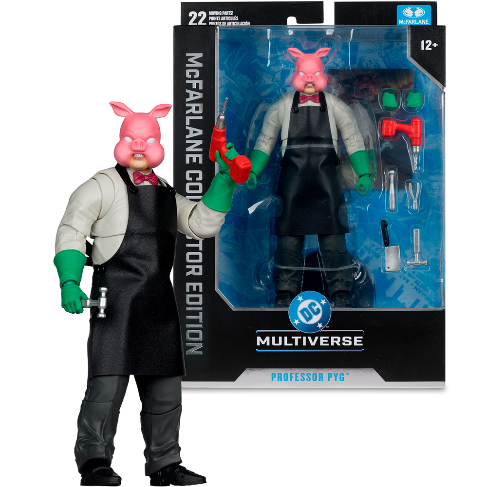 Professor Pyg Actionfigur mit Werkzeugen in einer Verpackung.