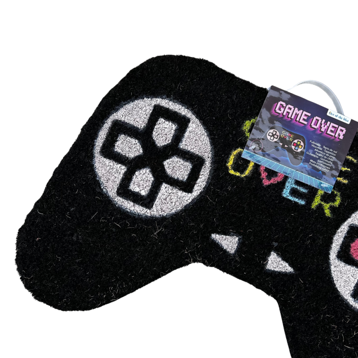 Zwarte deurmat in de vorm van een controller met "GAME OVER" tekst.
