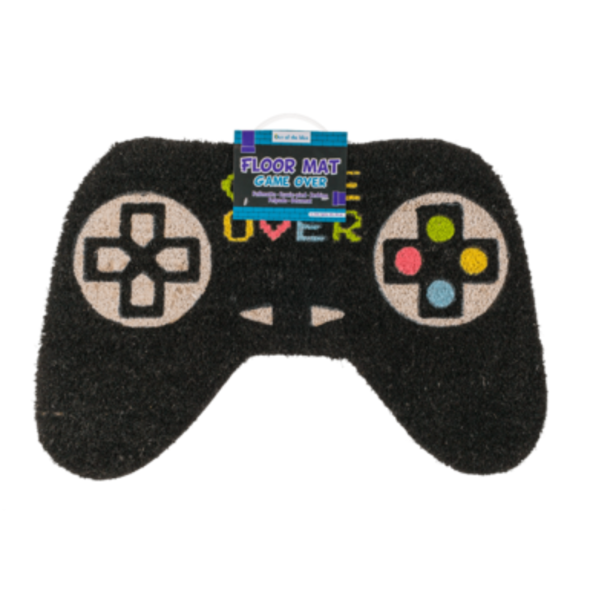 Zwarte deurmat in de vorm van een controller, met "GAME OVER".