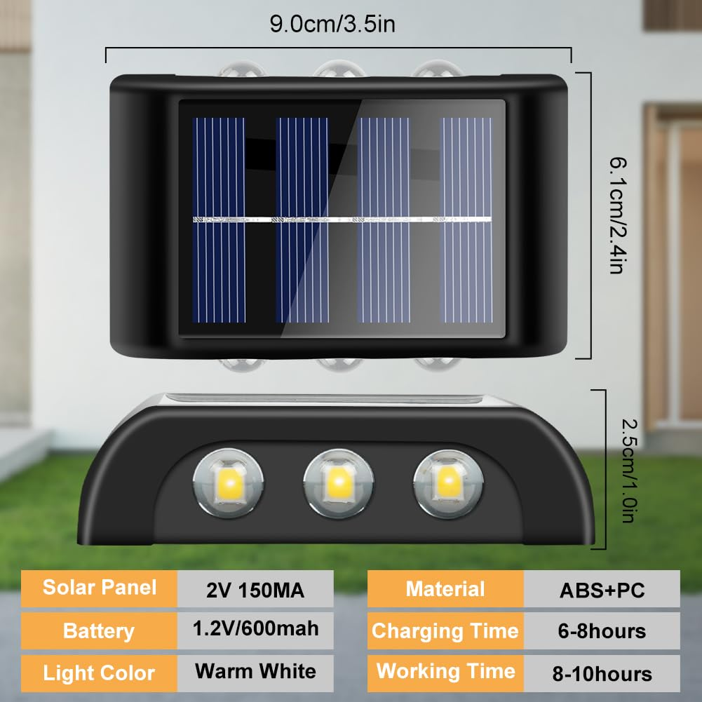 Solarleuchte mit 3 LEDs und Solarpanel. Maße 9x6.1x2.5cm. Warmweiß.