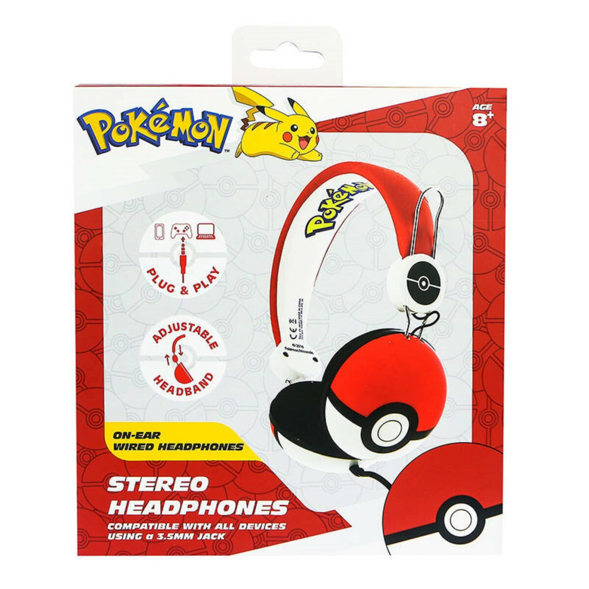 Verpackung von Pokémon-Kopfhörern mit Pikachu und Pokébällen.