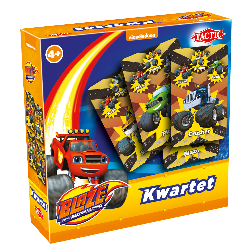 De Blaze en de Monster Machines Kwartet speldoos met personages.