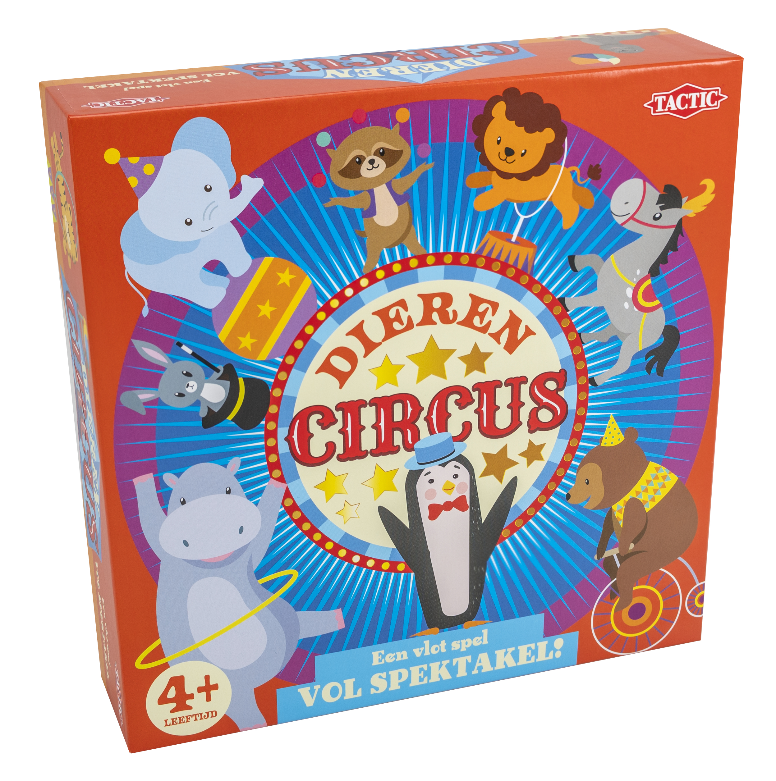 Bordspel "Dieren Circus" met kleurrijke dieren zoals olifant, leeuw, pinguïn.