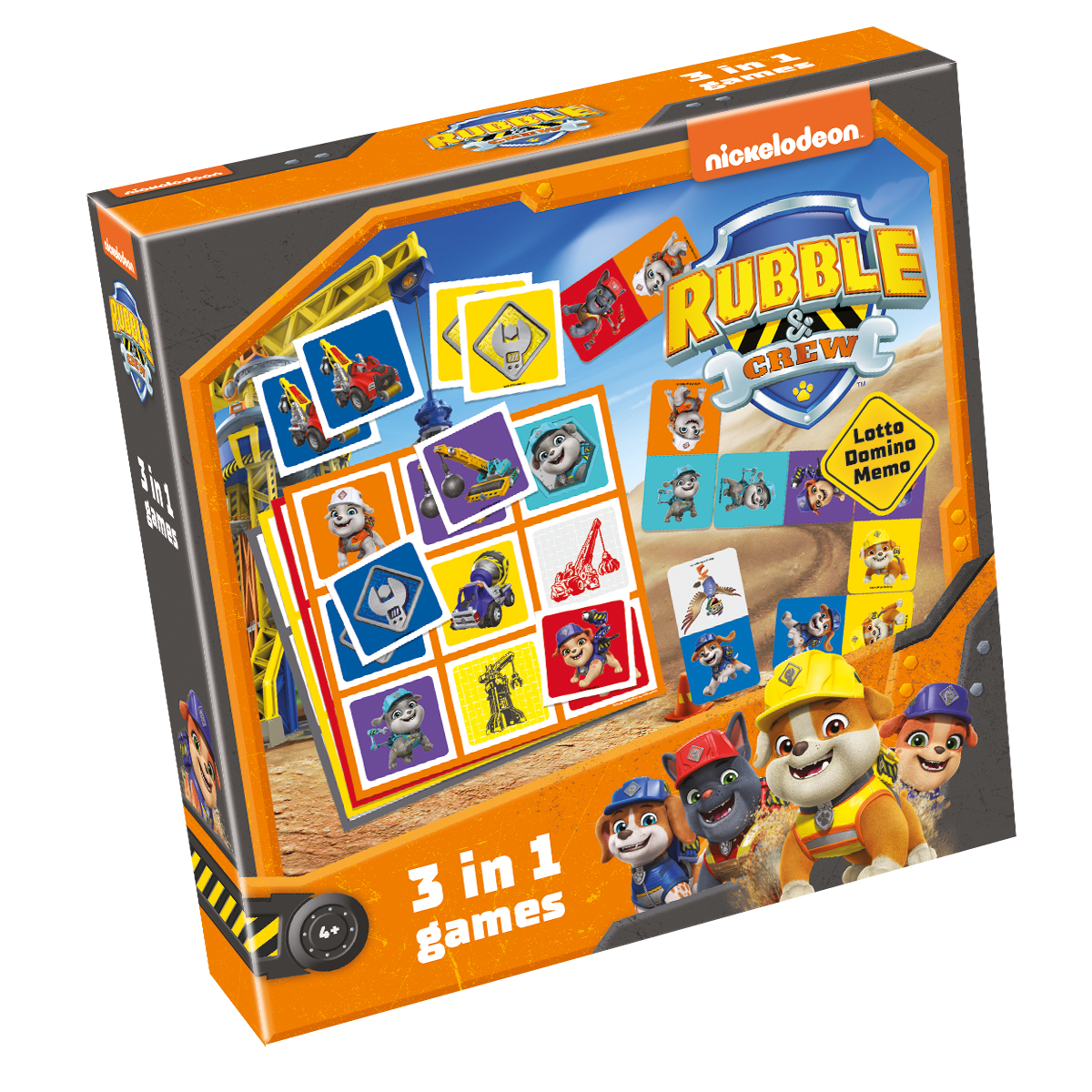 Doos voor het spel "Rubble & Crew" met Paw Patrol-personages en bouwthema's.