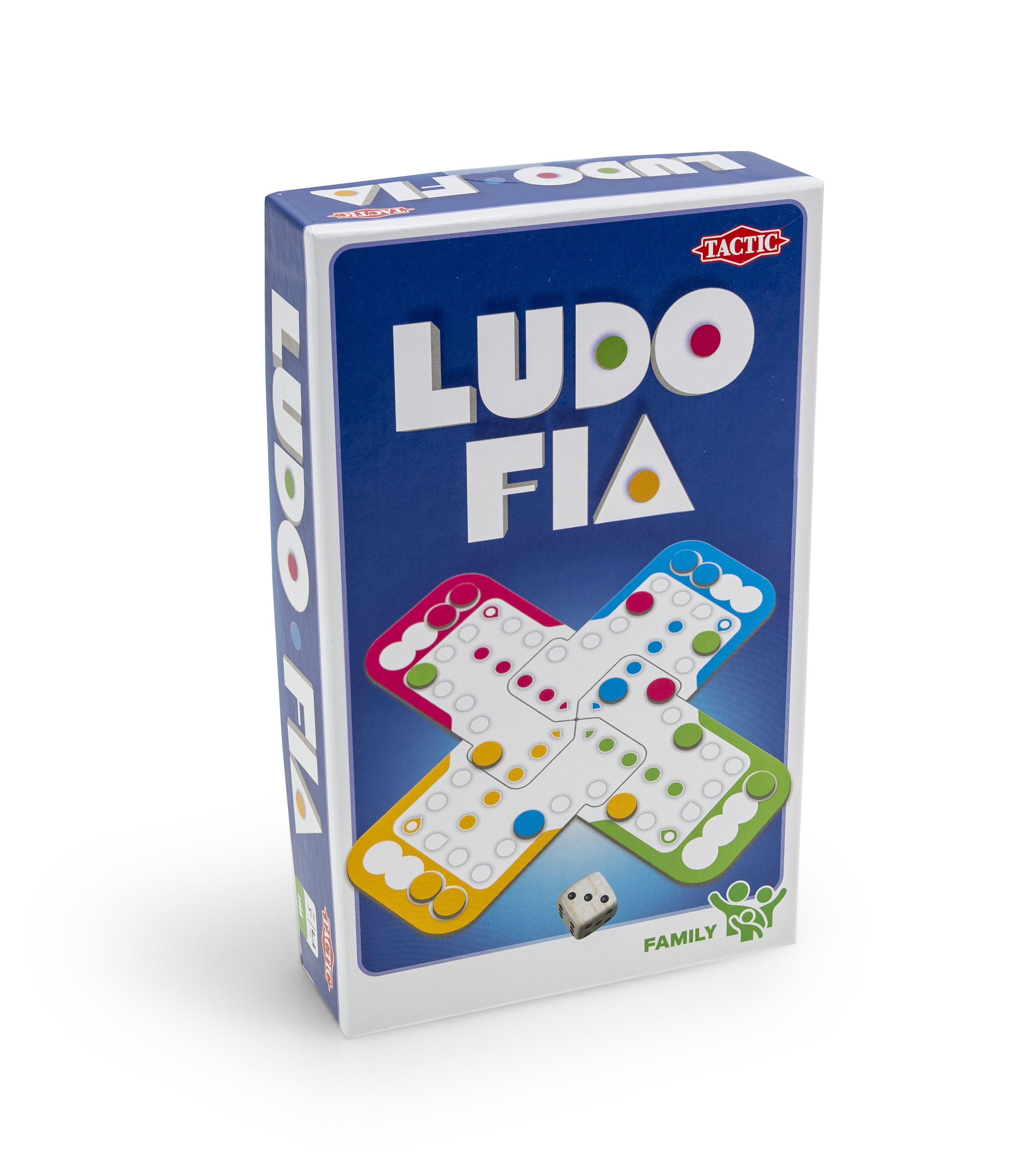 Ludo Fia bordspeldoos met een dobbelsteen.