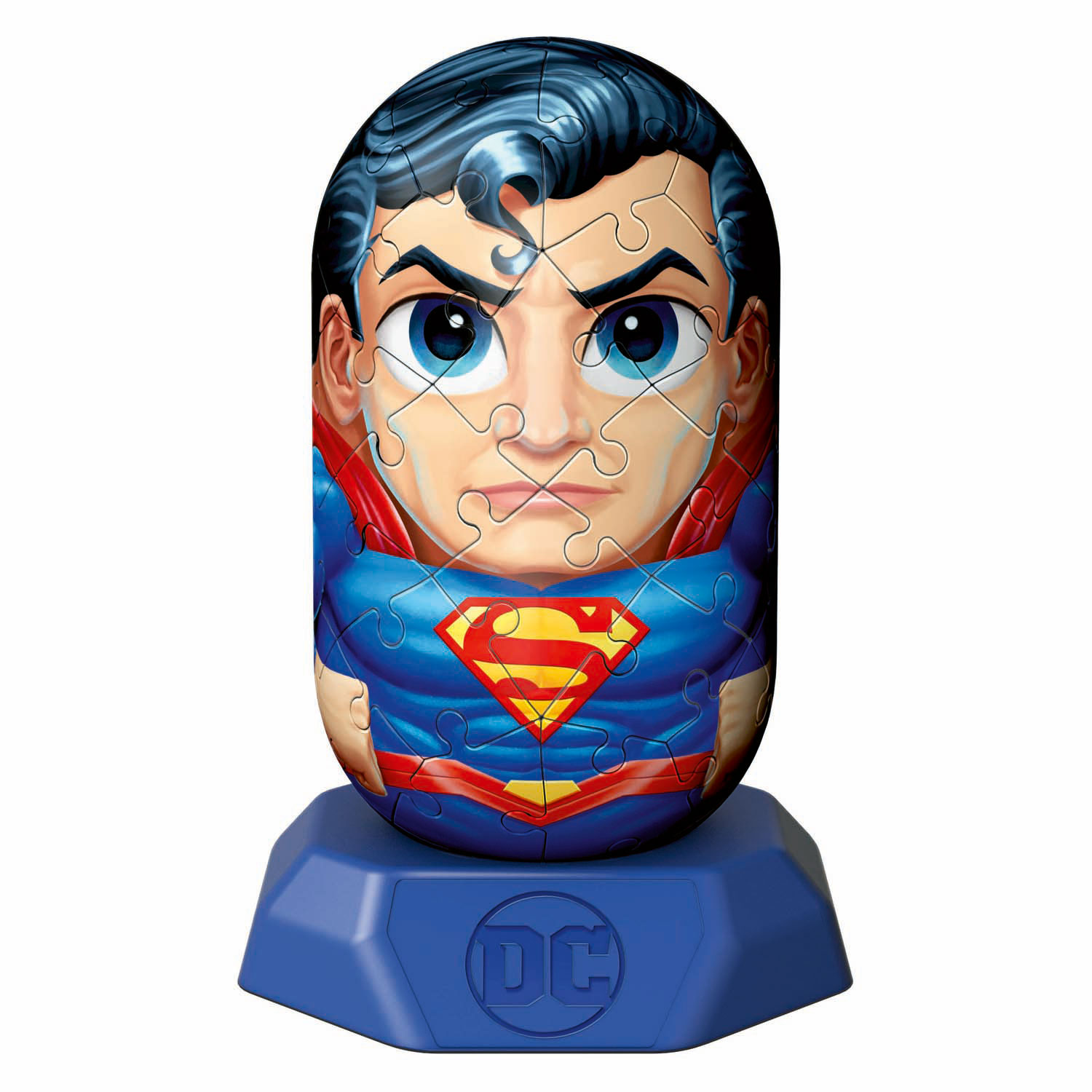 Un puzzle di Superman su una base blu.