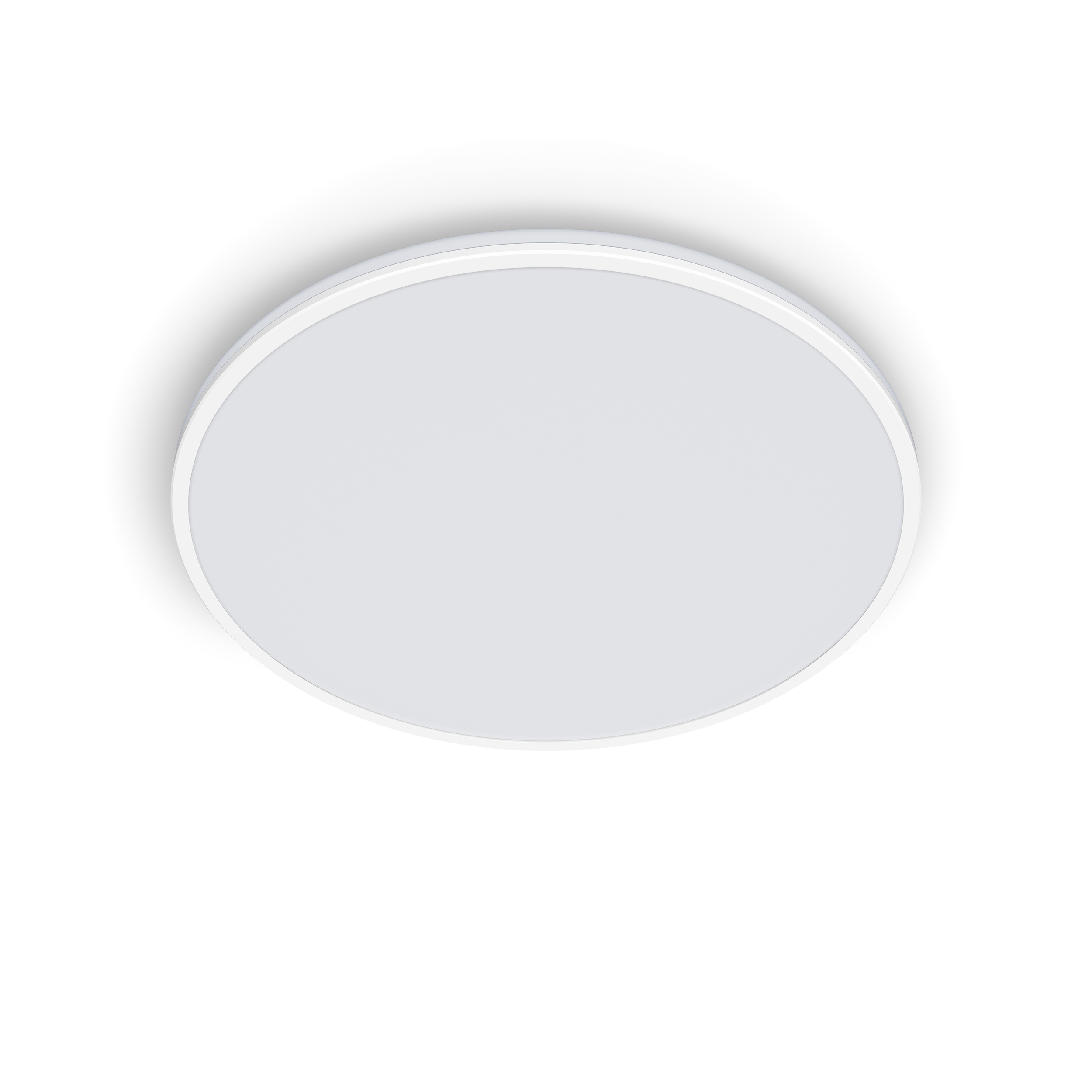 Un plafonnier rond blanc avec un bord fin et surélevé.