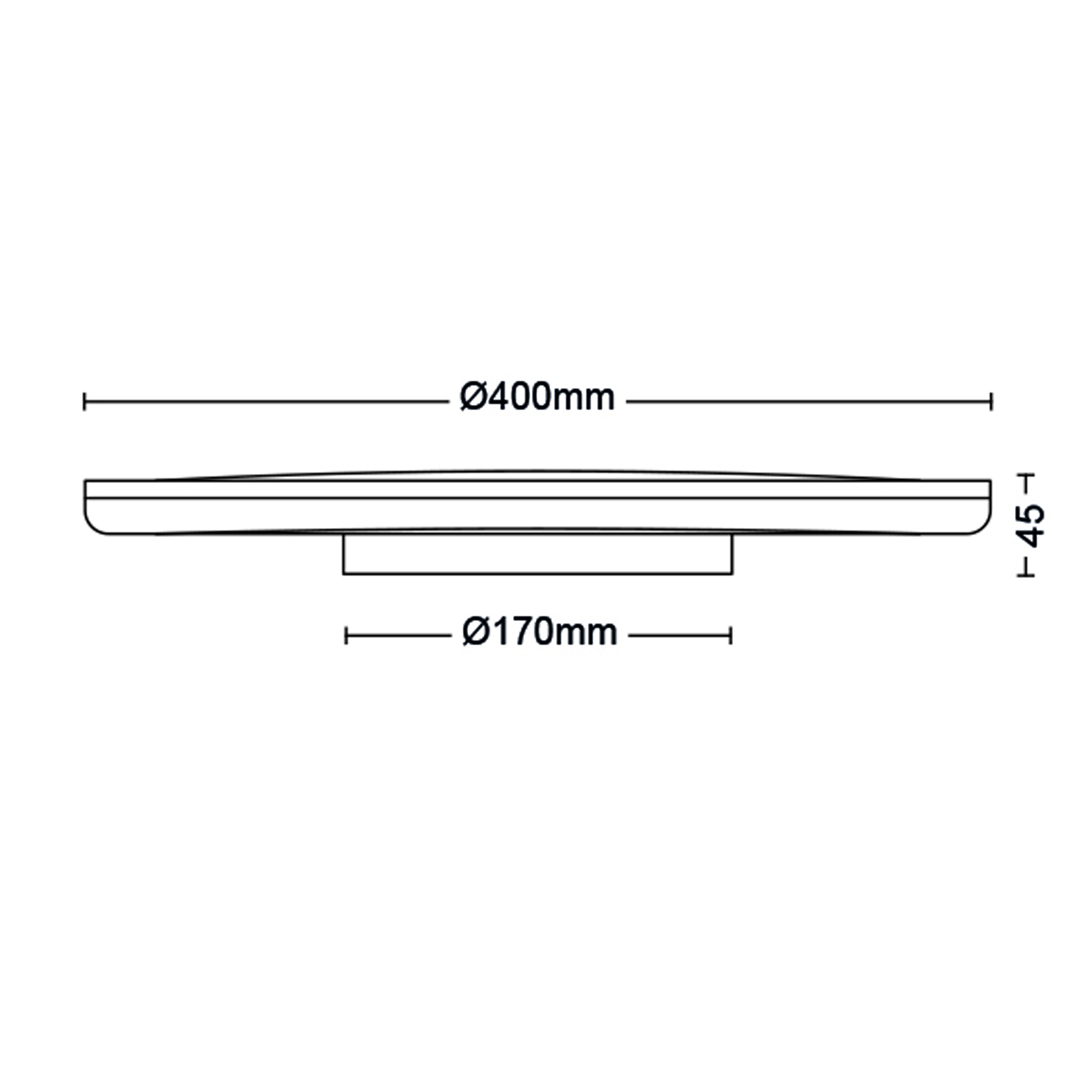 Dessin technique : 400mm de diamètre, 45mm de hauteur, 170mm de diamètre intérieur.