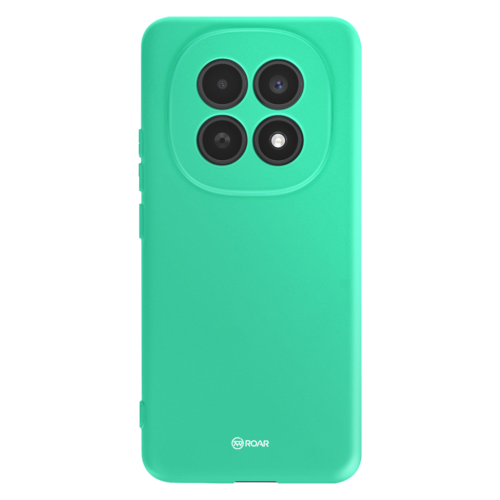 Coque de téléphone verte avec quatre objectifs et un flash.