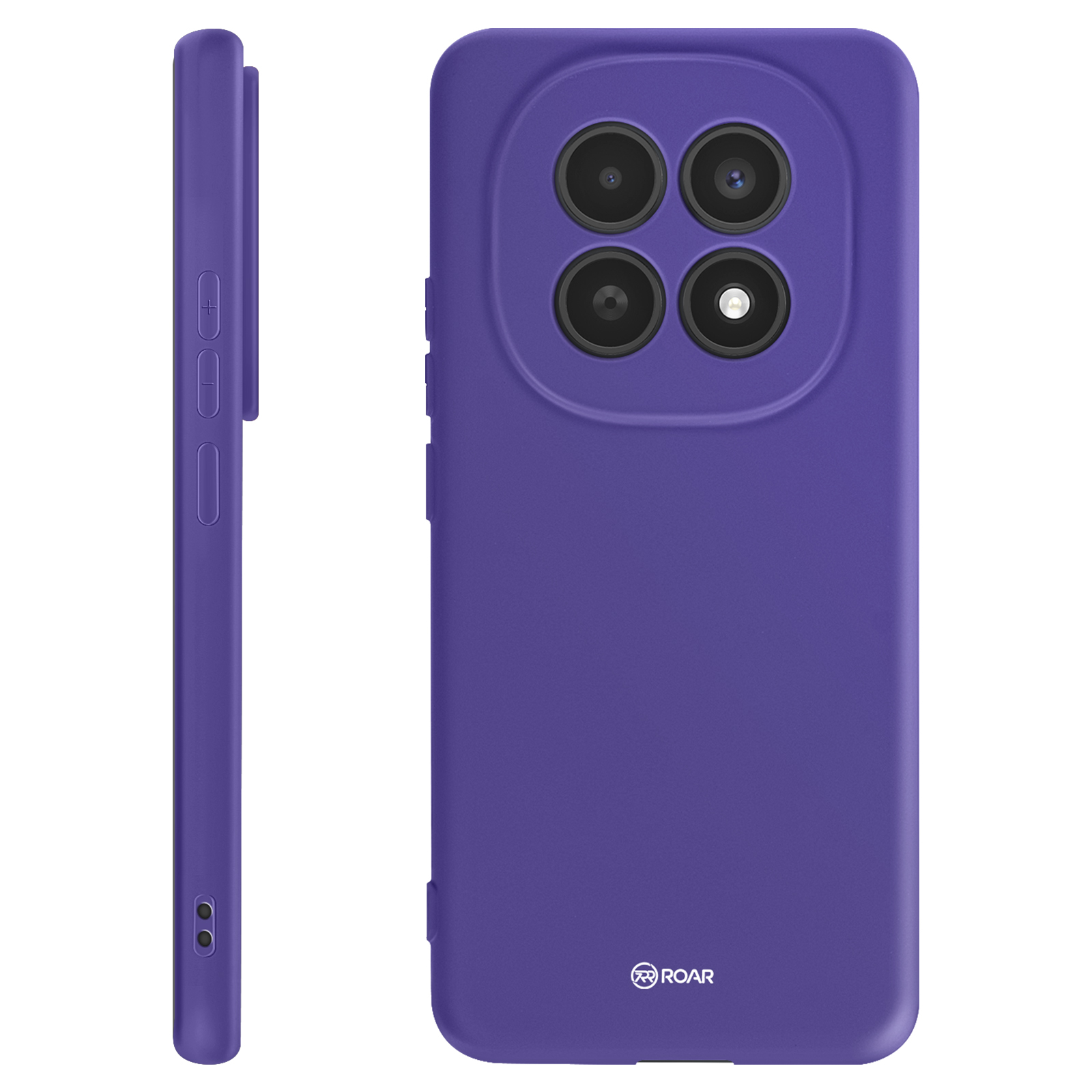 Custodia viola per telefono con quattro fotocamere e pulsanti laterali.