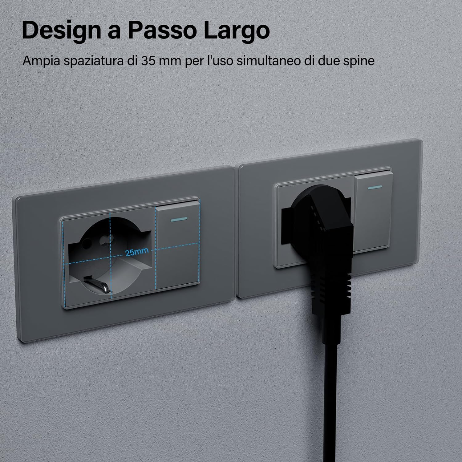 Design largo: Presa con una presa a sinistra, spina a destra.