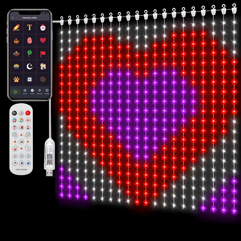 Catena luminosa a forma di cuore con telecomando e app.