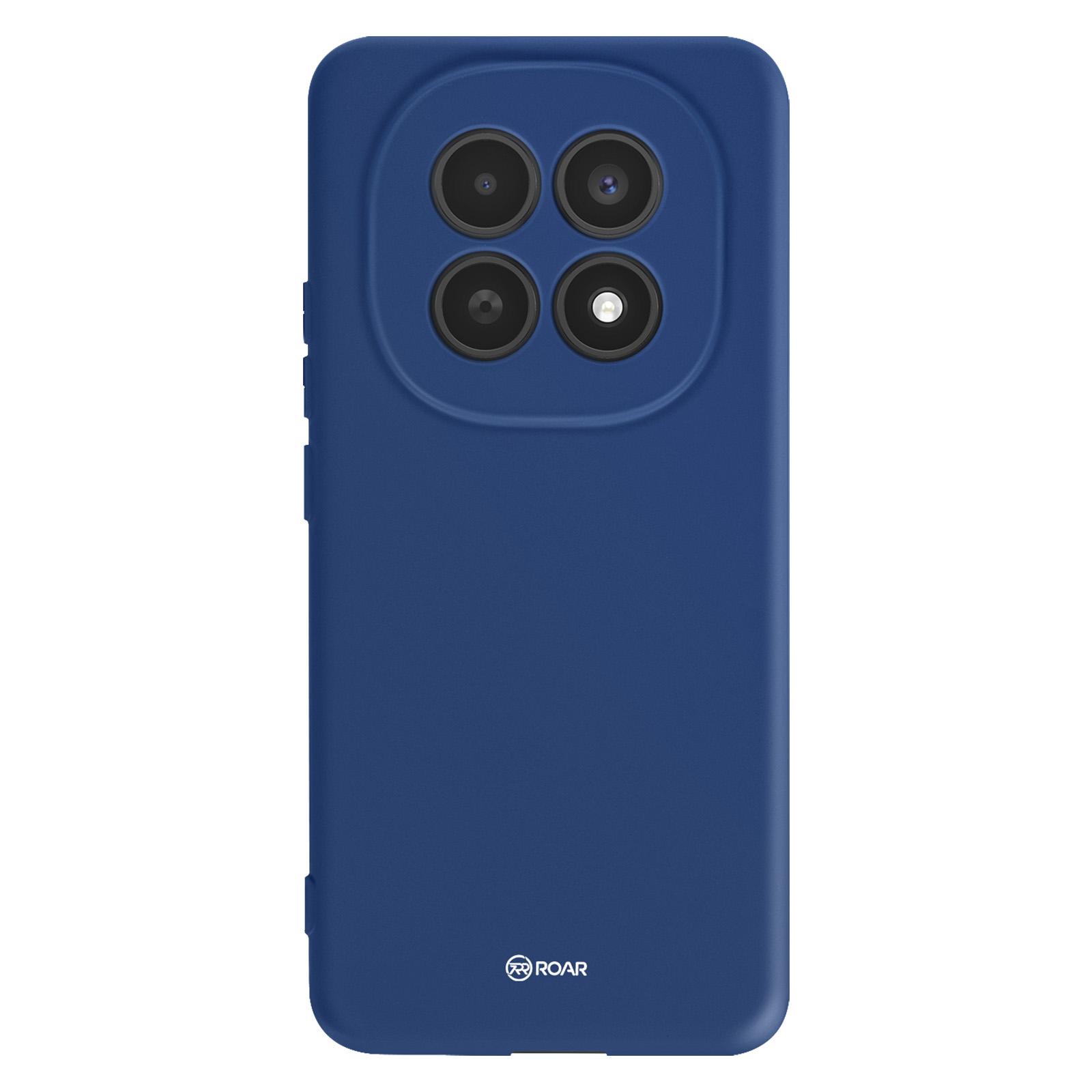 Donkerblauwe telefoonhoes met vier camera's en flitser.