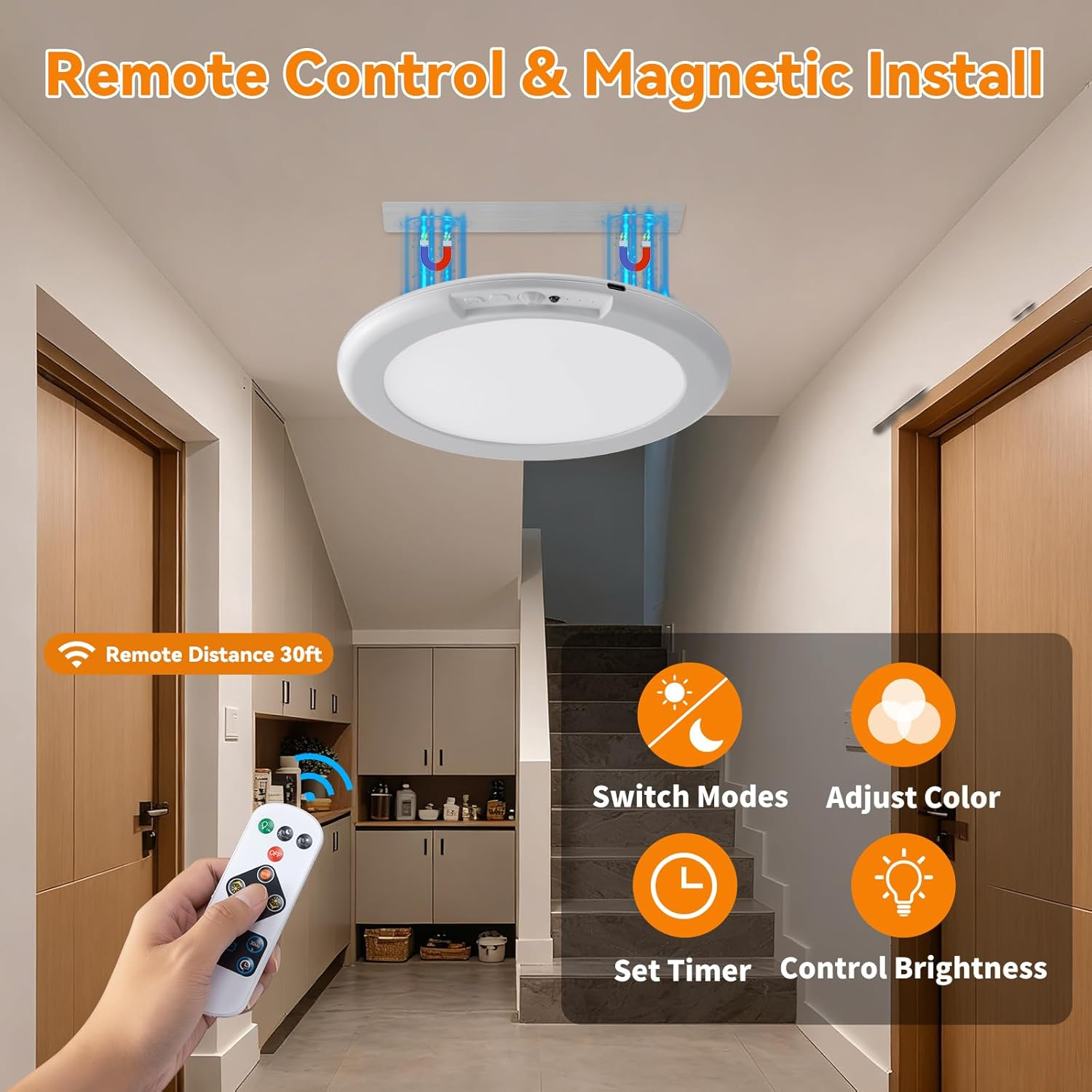 Luce da soffitto con telecomando, montaggio magnetico, 4 modalità.