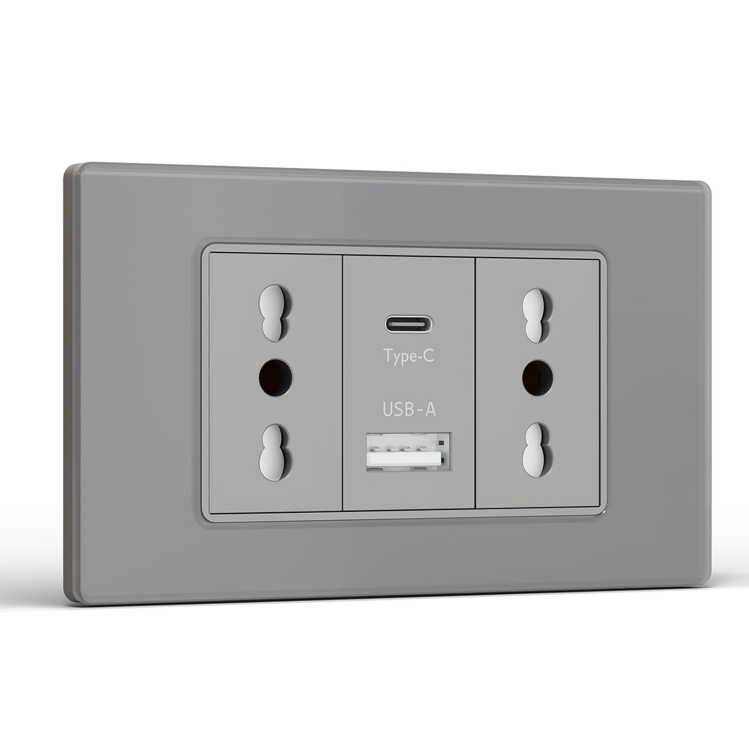 Prese grigie con porte USB-A e USB-C.