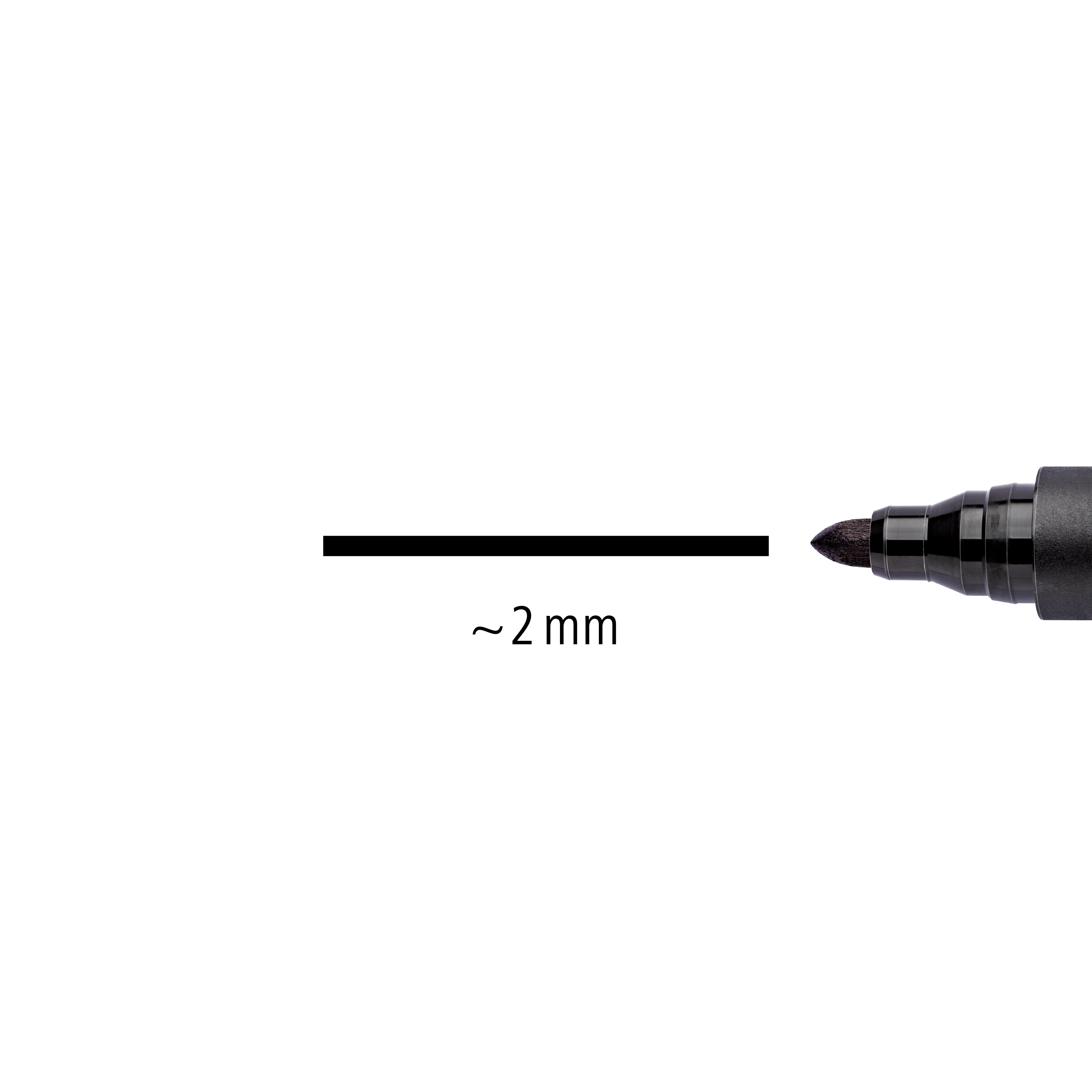 Ein schwarzer Markerstrich von ca. 2 mm Breite auf weißem Hintergrund.