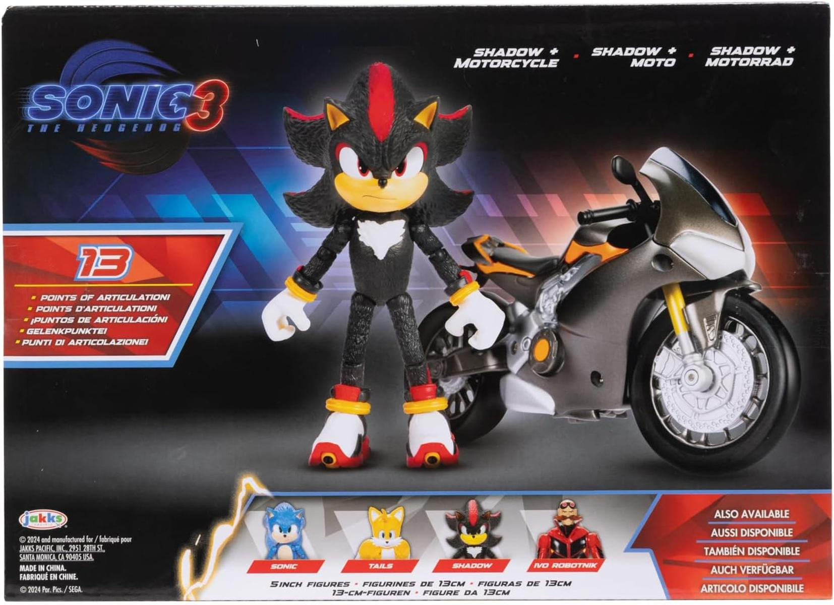 Figura de Shadow the Hedgehog con motocicleta, empaque de juguete Sonic 3.