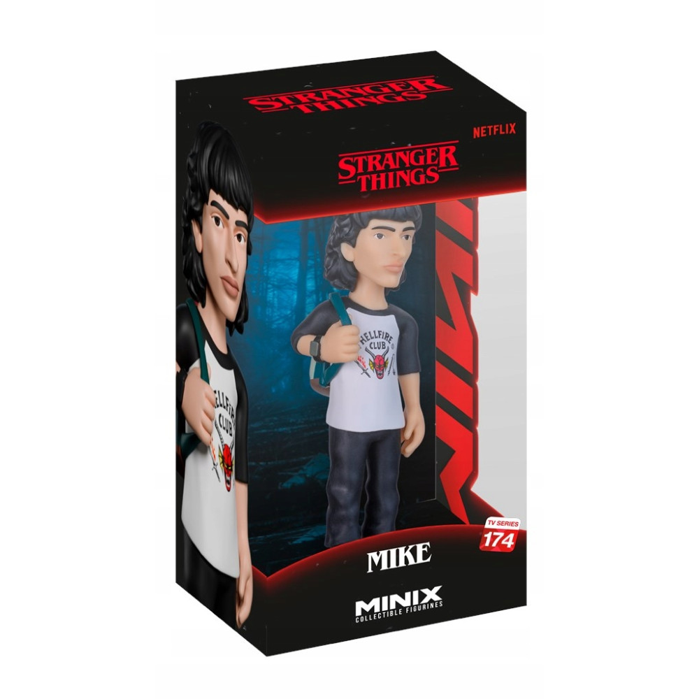 Figurka Minix Mike Stranger Things w pudełku z leśnym tłem.
