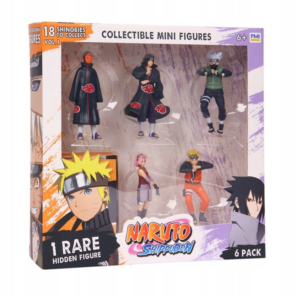 Zestaw 6 mini figurek kolekcjonerskich Naruto Shippuden, w tym 1 rzadka.