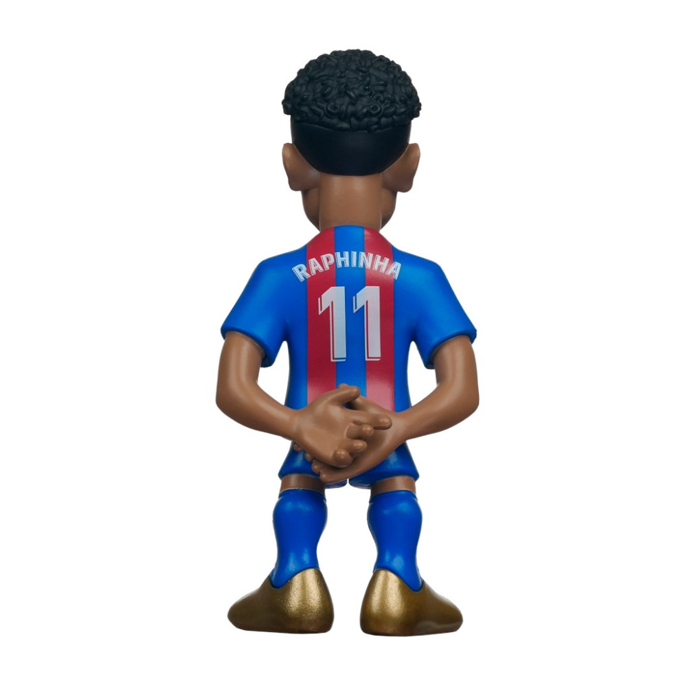 Figurka Raphinhy, numer 11 na niebieskiej koszulce z czerwonymi pasami, złote buty.