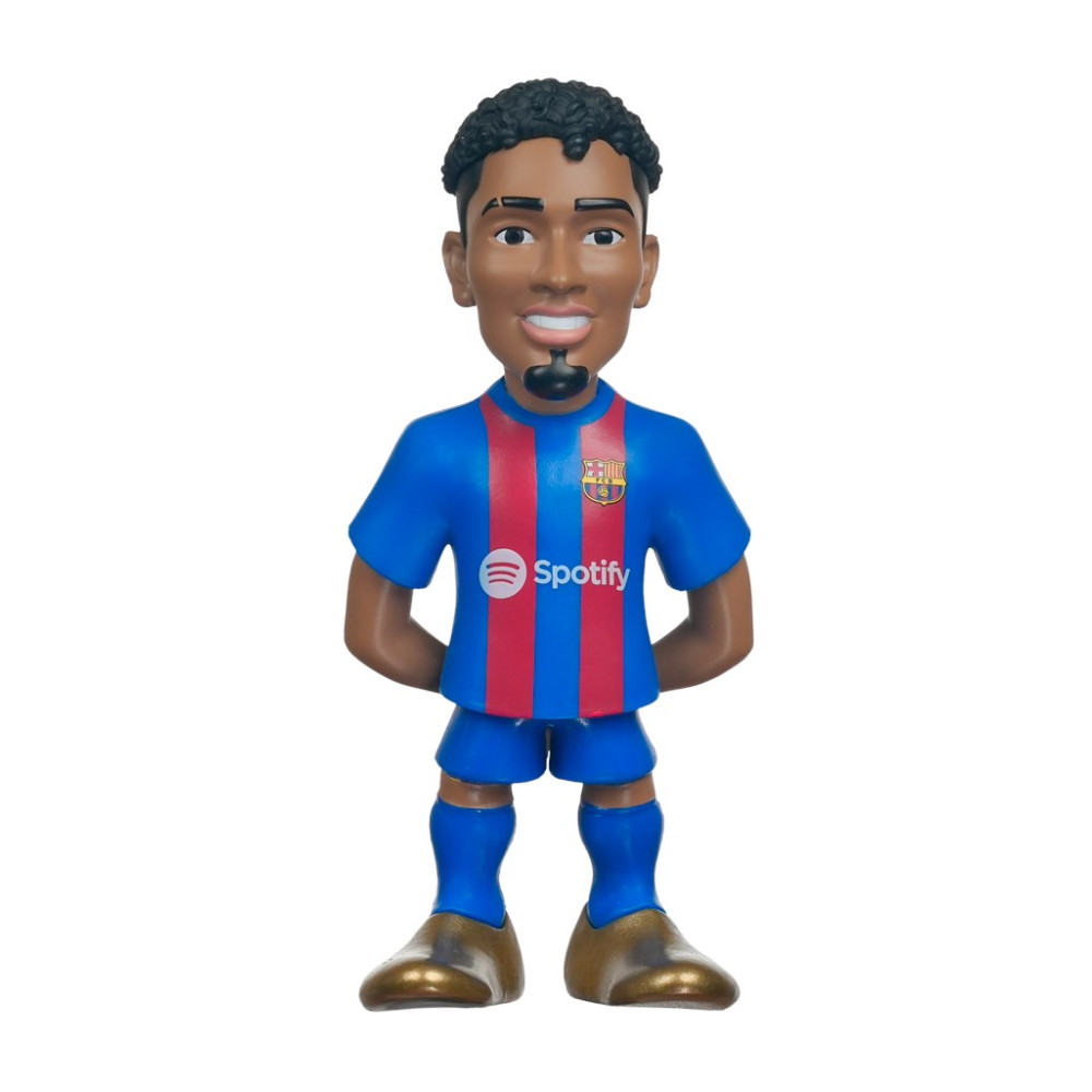 Figurka w niebiesko-czerwonej koszulce piłkarskiej z logo Spotify.