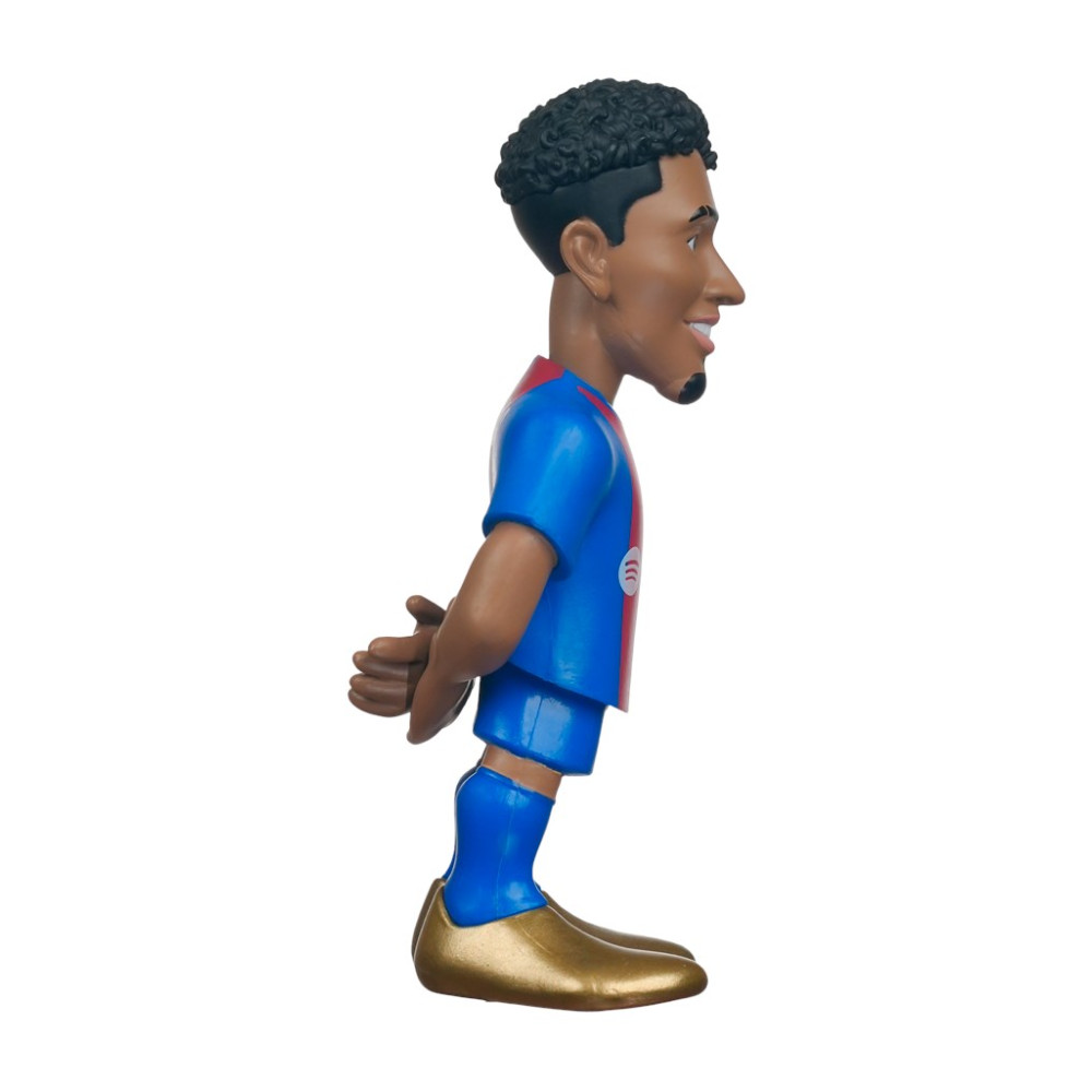 Figurka piłkarza w niebiesko-czerwonej koszulce ze złotymi butami.