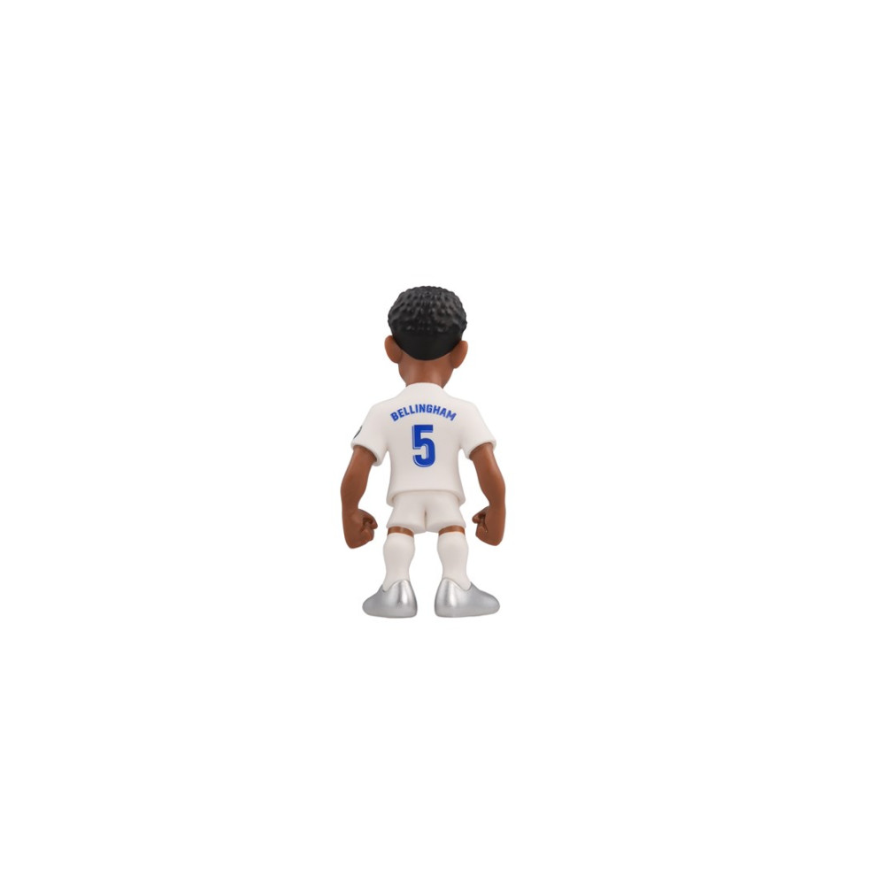 Figurita de futbolista de Bellingham con camiseta blanca, número 5 y pantalón corto.
