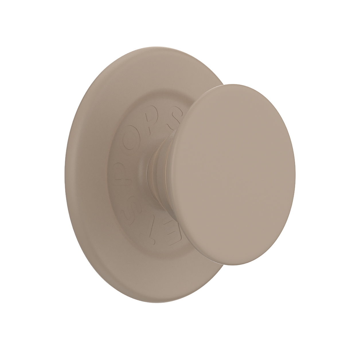 Un'impugnatura PopSocket color tortora con logo in rilievo.