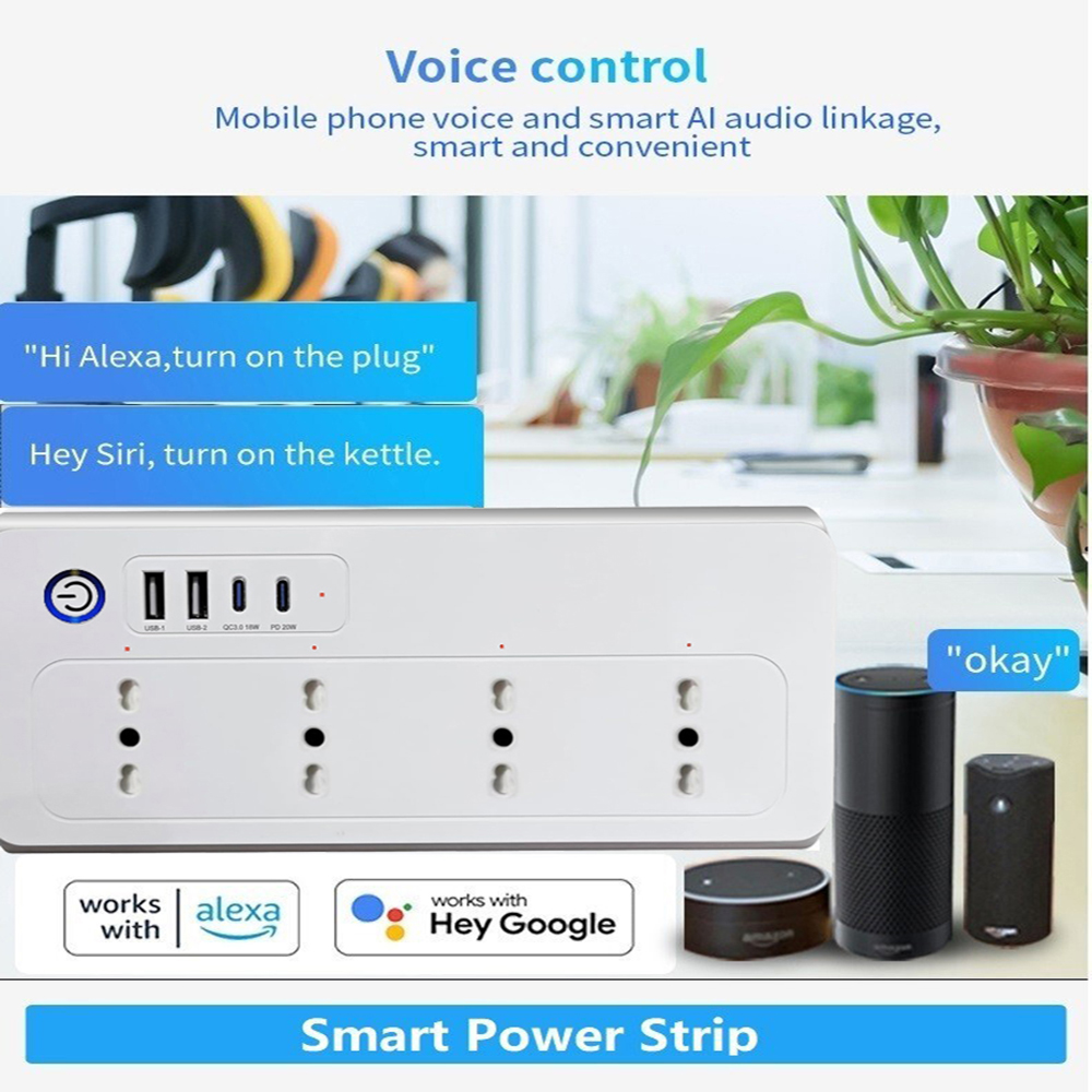 Multipresa smart con controllo vocale, Alexa, Google Assistant e tre prese.