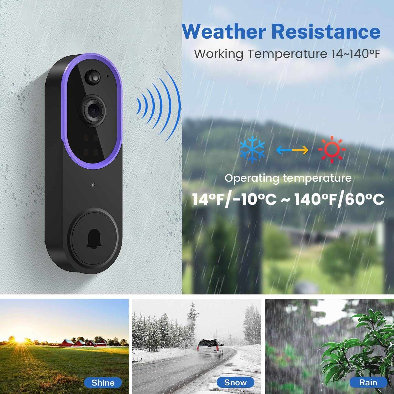 Campanello resistente alle intemperie, temp. operativa 14-140°F.