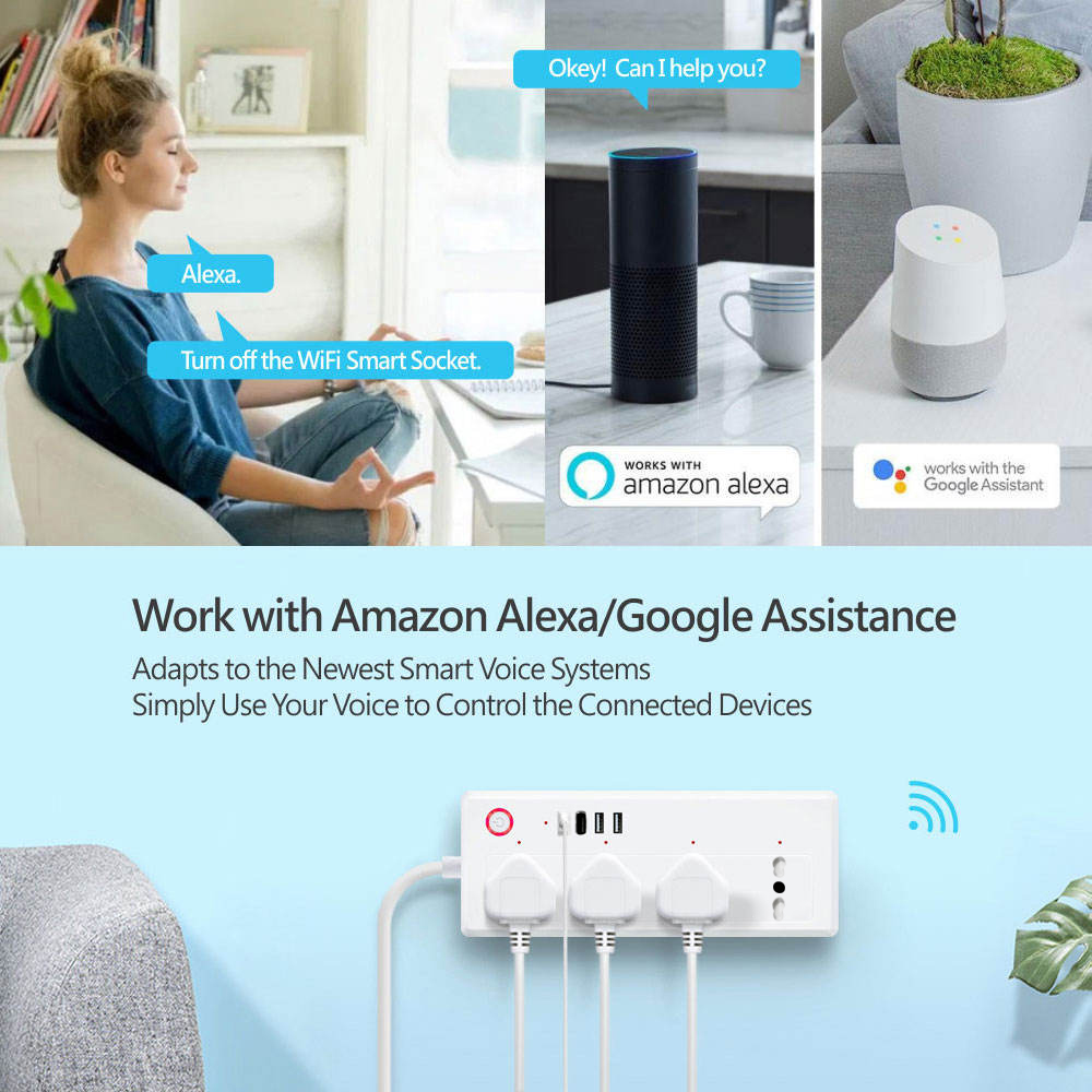 Donna usa Alexa, Amazon Echo, Google Home e ciabatta.