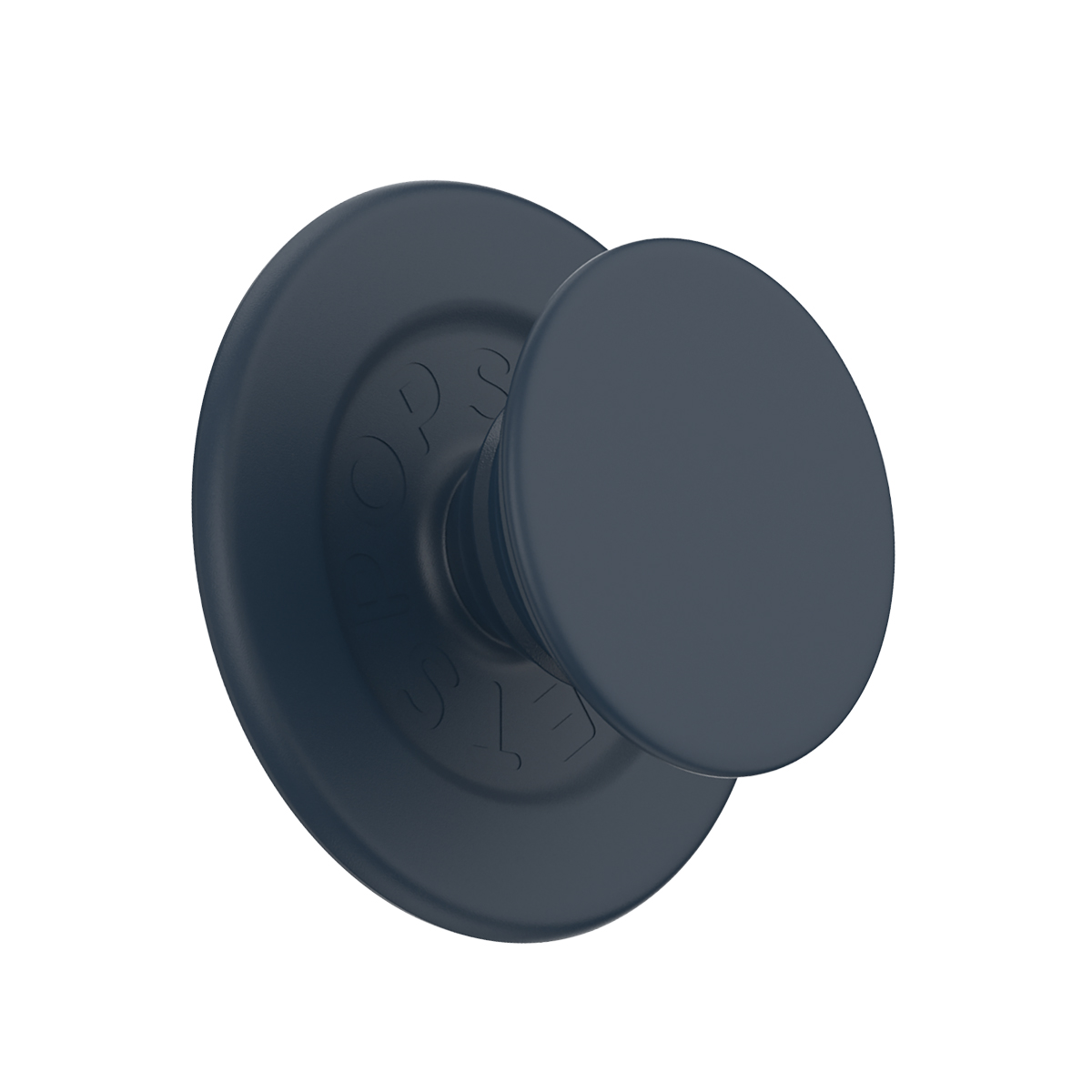 Un'impugnatura PopSocket blu scuro per telefono, su sfondo bianco.
