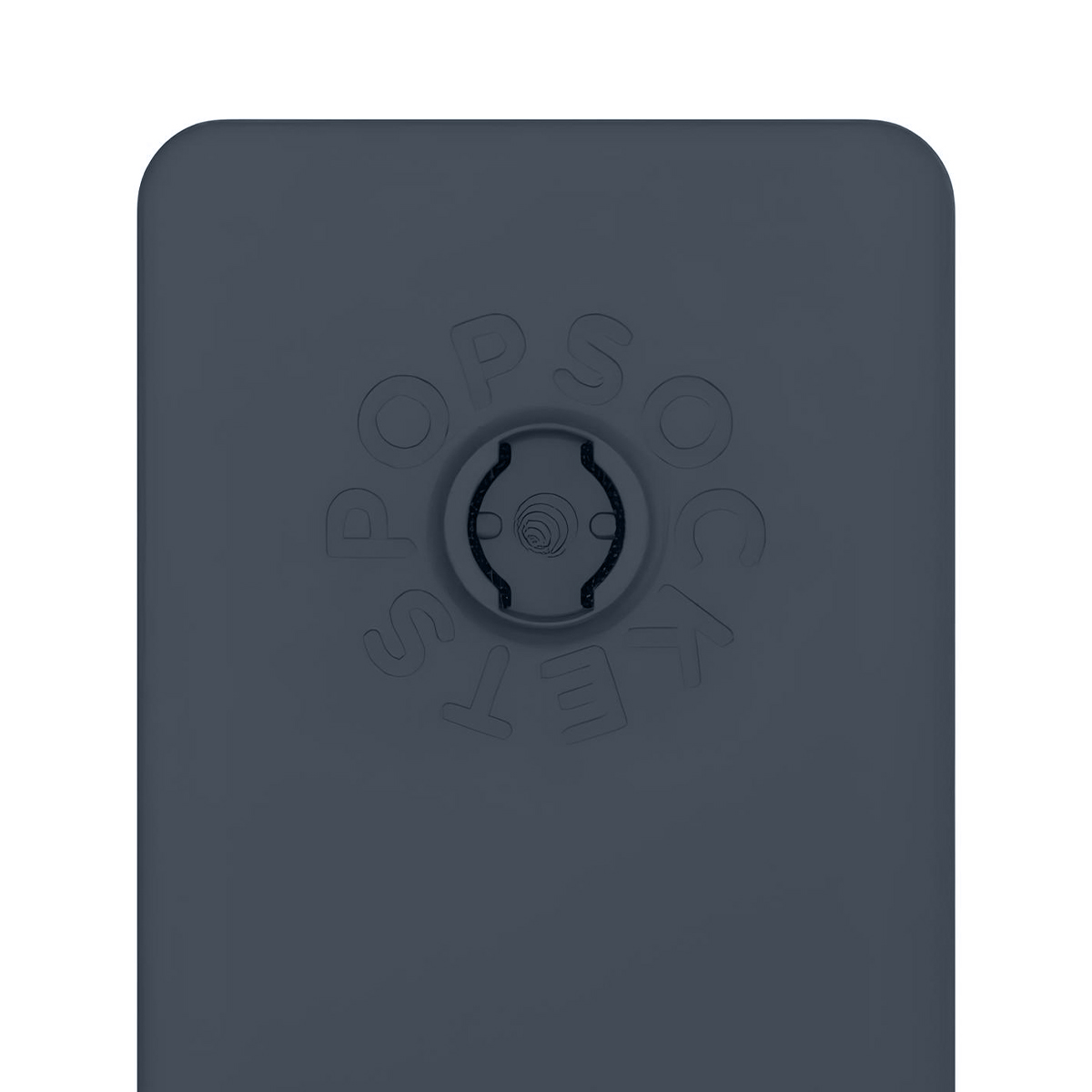 Impugnatura PopSockets grigio scuro con logo in rilievo al centro.