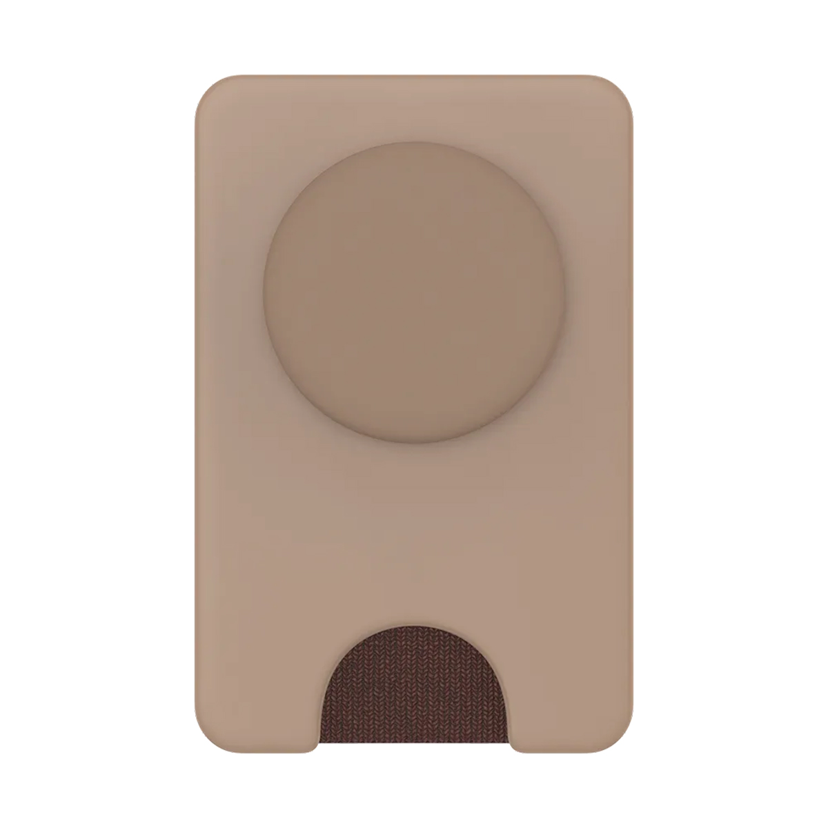 Una custodia beige con cerchio e ritaglio inferiore.